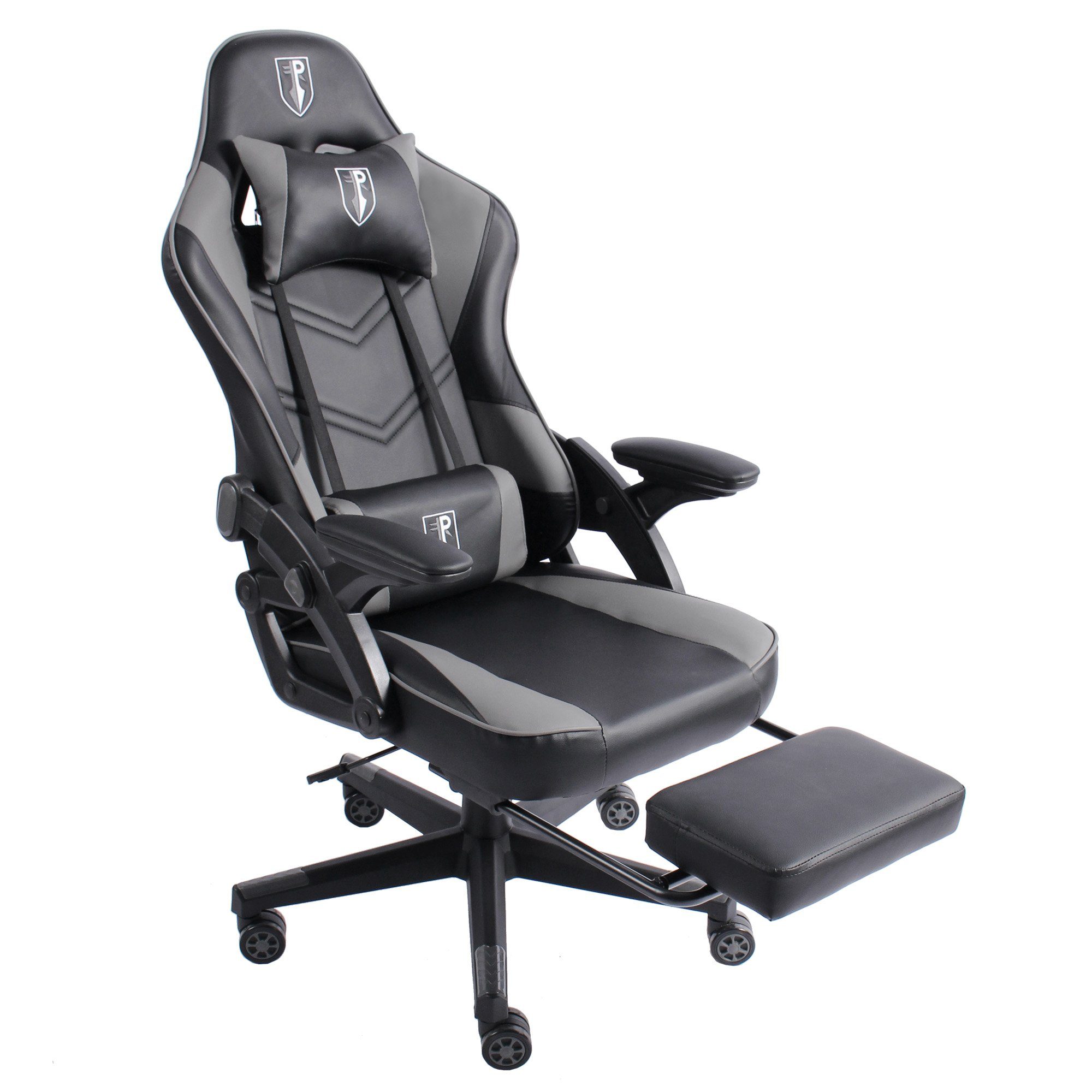 TRISENS Chefsessel Armando (1 Stück), Bürostuhl Gaming Chair Chefsessel PC-Stuhl Fußstütze Racing-Design Schwarz/Grau