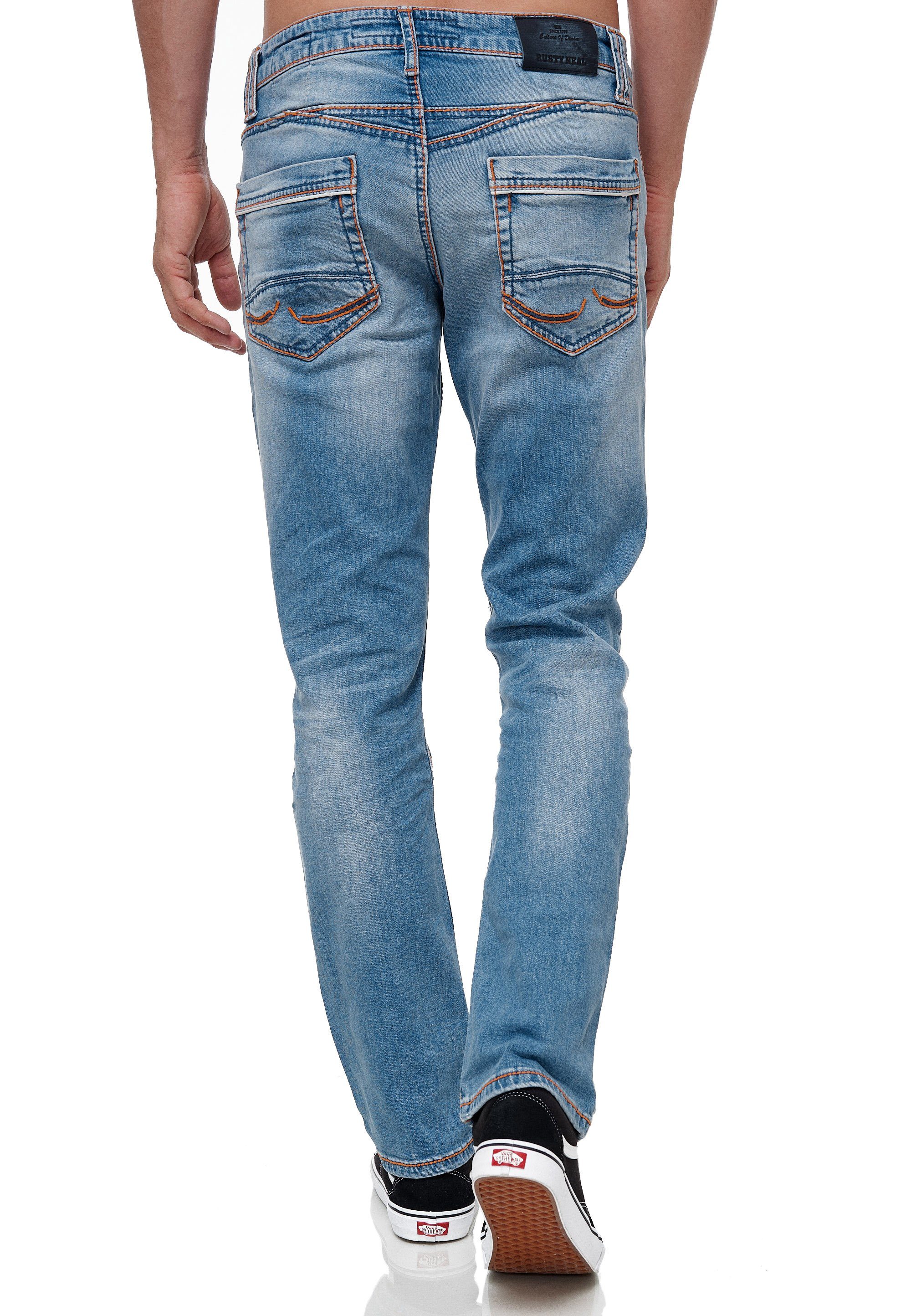 Rusty Neal modischer Straight-Jeans Used-Optik in