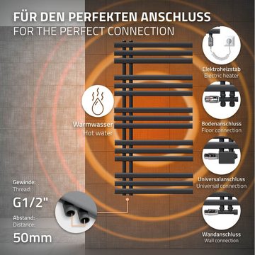 ECD Germany Elektrischer Badheizkörper Iron EM Designheizkörper Paneelheizkörper Handtuchtrockner, Heizstab 1200W 600x1200mm Anthrazit