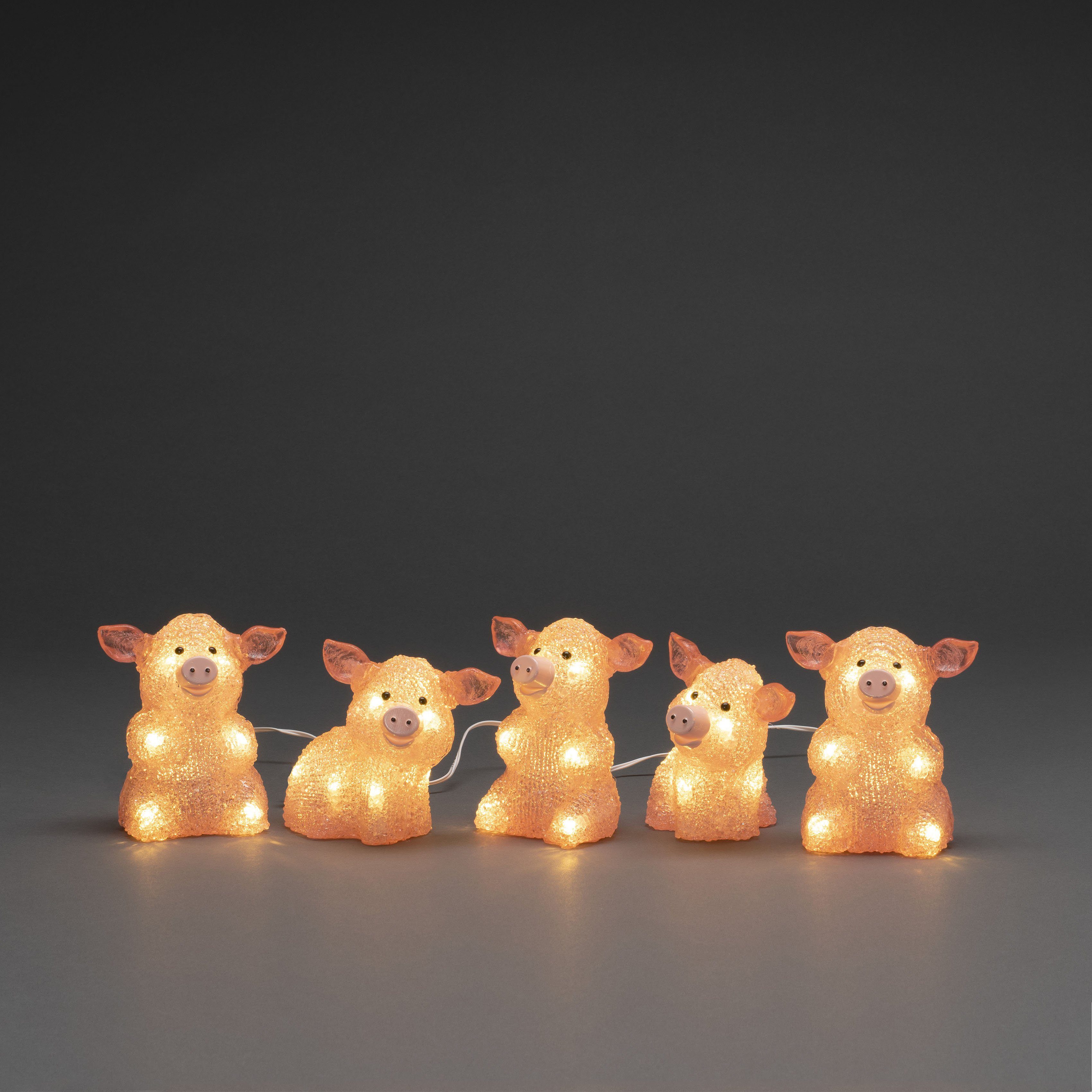 40-flammig, warm 5-er Acryl KONSTSMIDE aussen, LED-Lichterkette pink, weiße 40 LED Set, Dioden Weihnachtsdeko Schweine