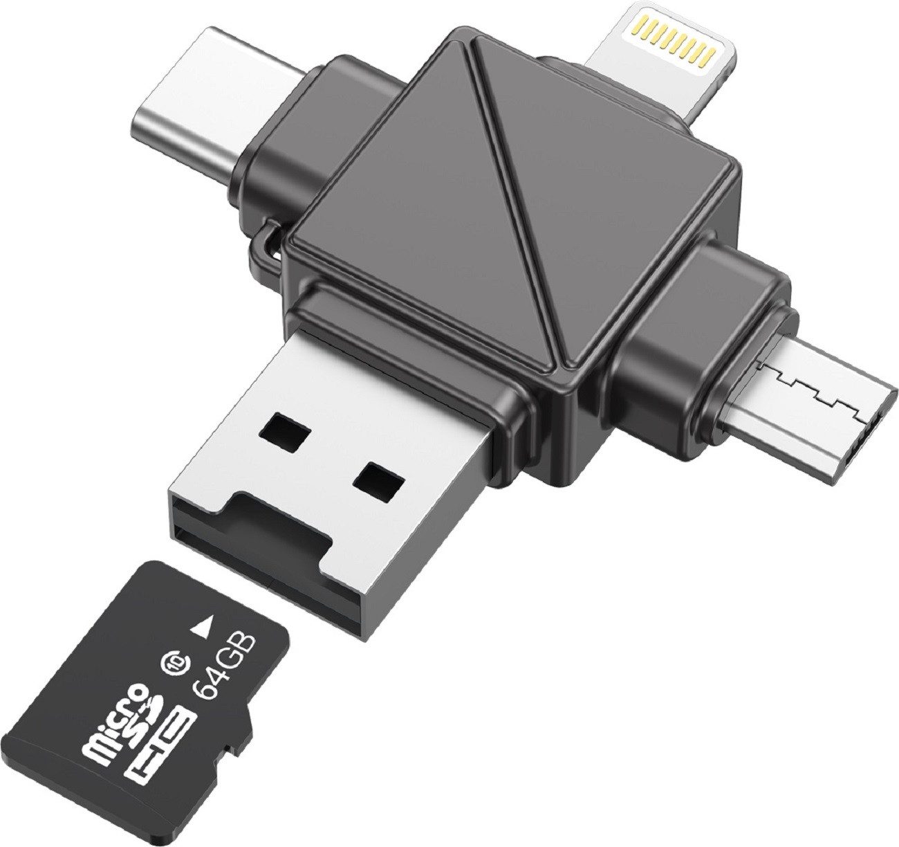 Xssive Speicherkartenleser Multifunktionaler 4in1 Kartenleser – USB & USB-C High-Speed Adapter, schnelle Datenübertragung, stoßfeste Material