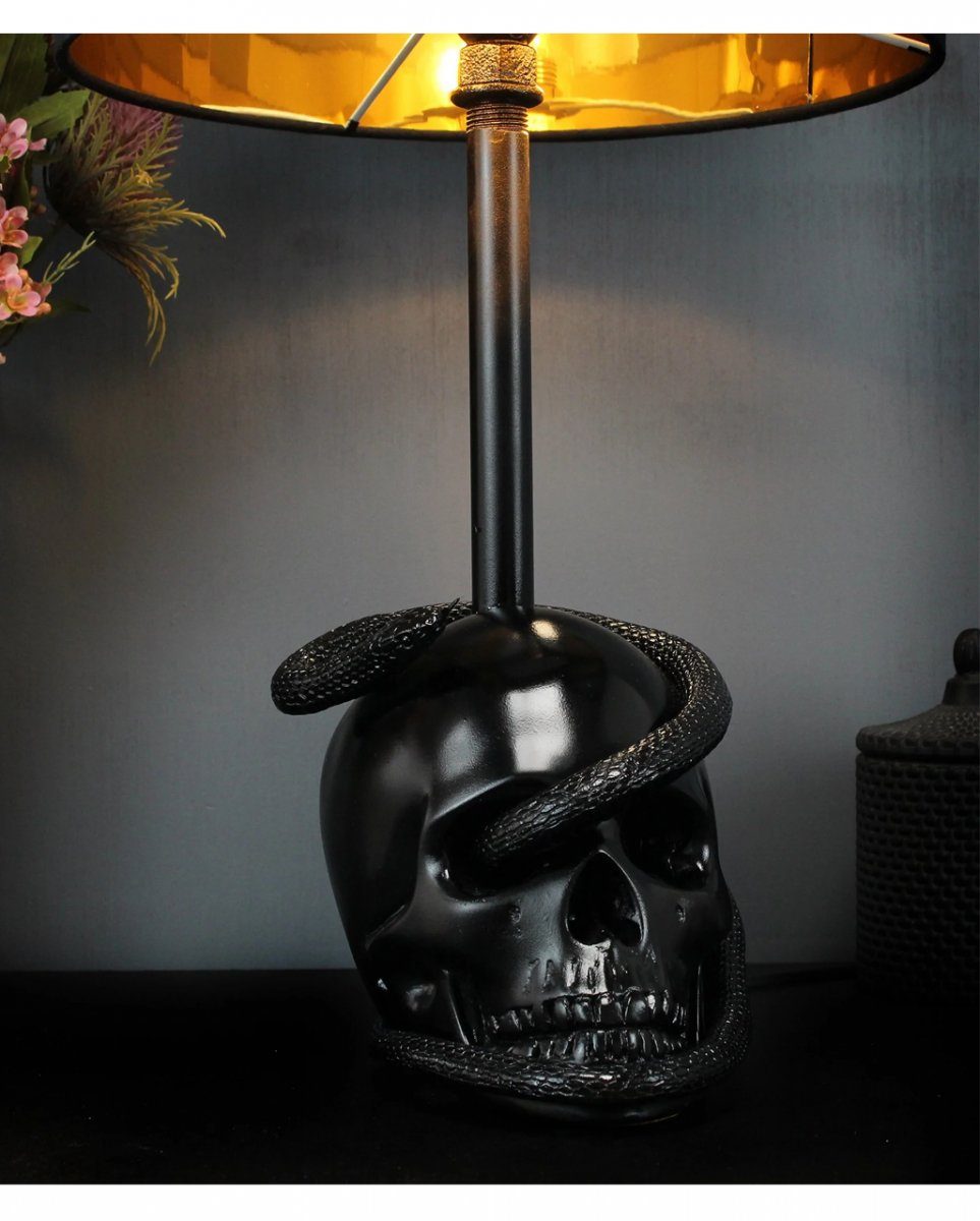 Horror-Shop Dekofigur Elegante Gothic Tischlampe mit Totenkopf & Schlang