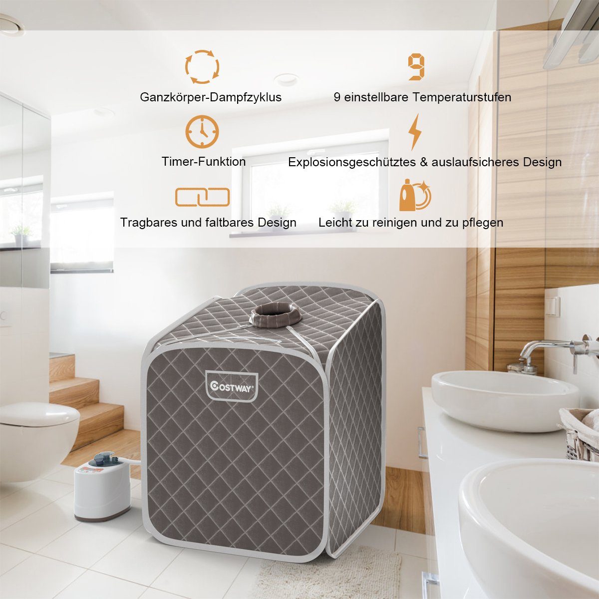 COSTWAY Sauna 2L Dampfsauna, 1000W, mit Sitz günstig online kaufen