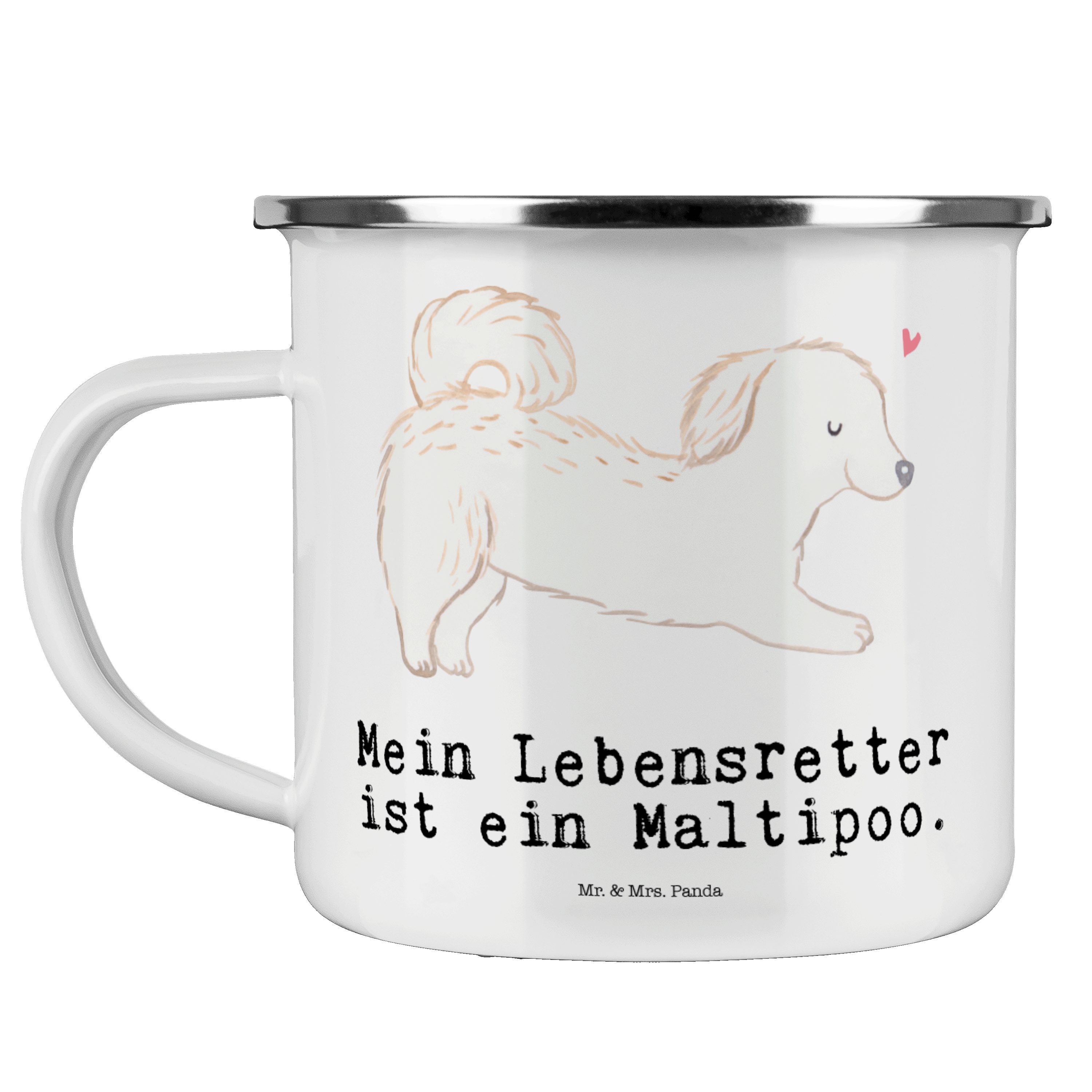 Mr. & Mrs. Panda Becher Maltipoo Lebensretter - Weiß - Geschenk, Kreuzung, Mischling, Camping, Emaille