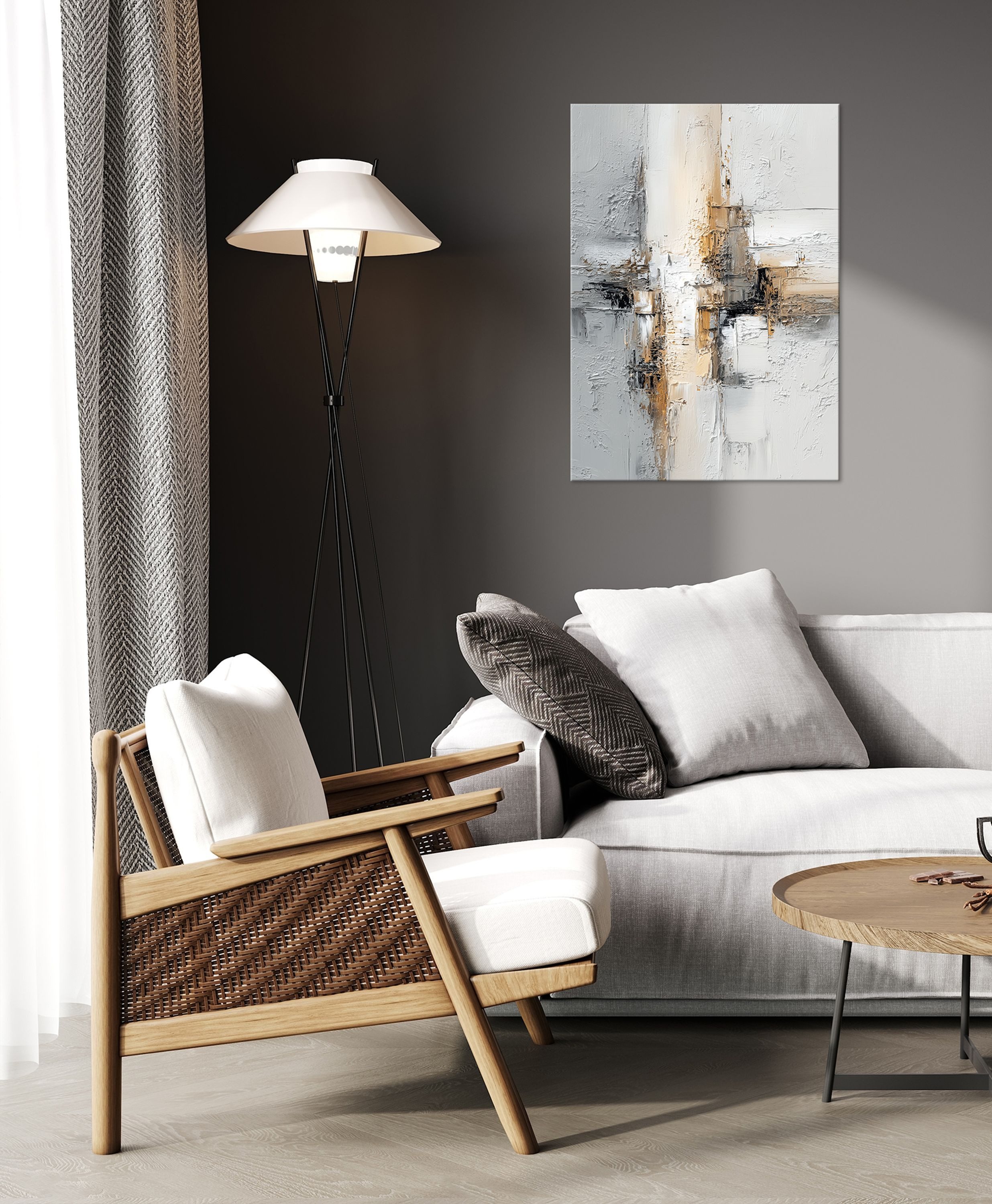artissimo Leinwandbild Bild auf Leinwand 50x70 cm Wandbild - moderne Kunst grau beige, Abstrakte Malerei: Struktur II – Bild 5 von 5