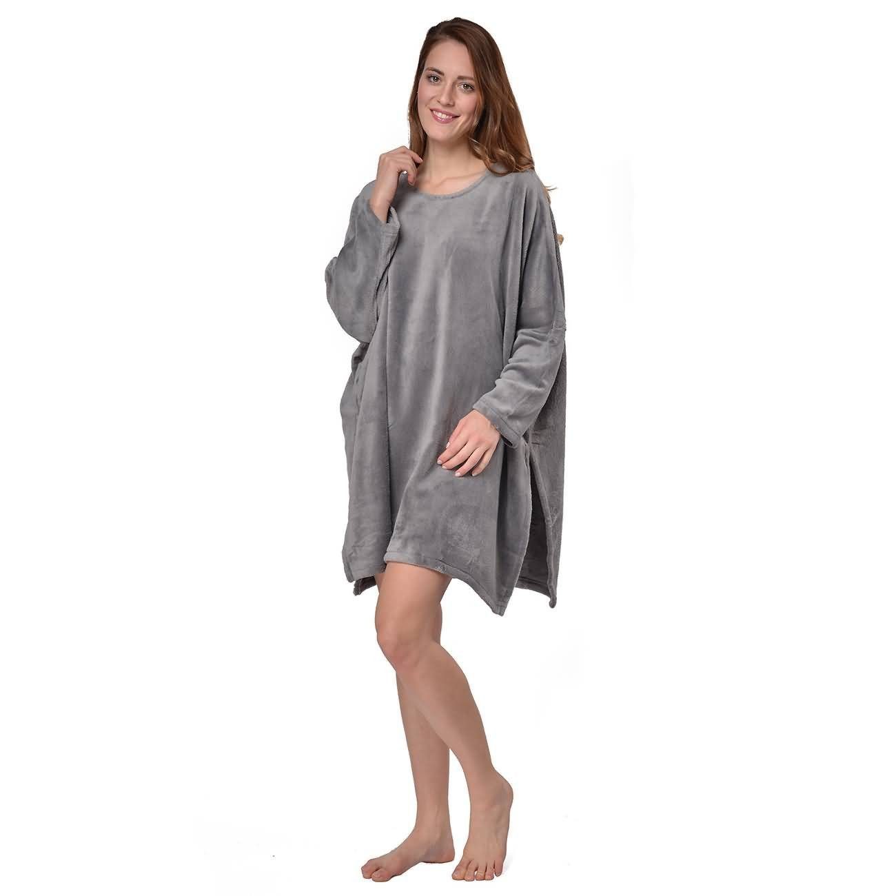 M-Diamant Damenbademantel Damen Bademantel Morgenmantel Fleece Poncho Micro-Velours atmungsaktiv, ohne Verschluss, Kuschelig weicher Fleece-Poncho