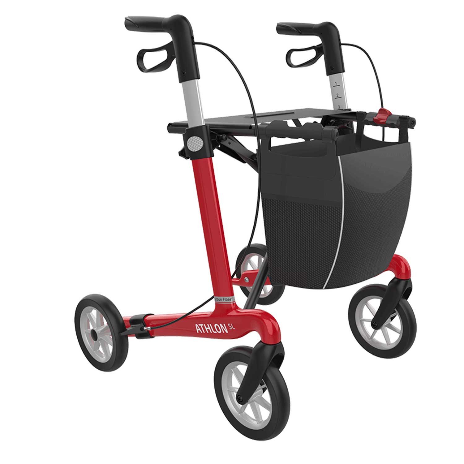Rehasense Rollator Rehasense ATHLON SL Carbon Rollator 62 cm rot, Soft Wheels, Carbonrahmen, Soft-Räder, Reflektoren und Kantenabweiser