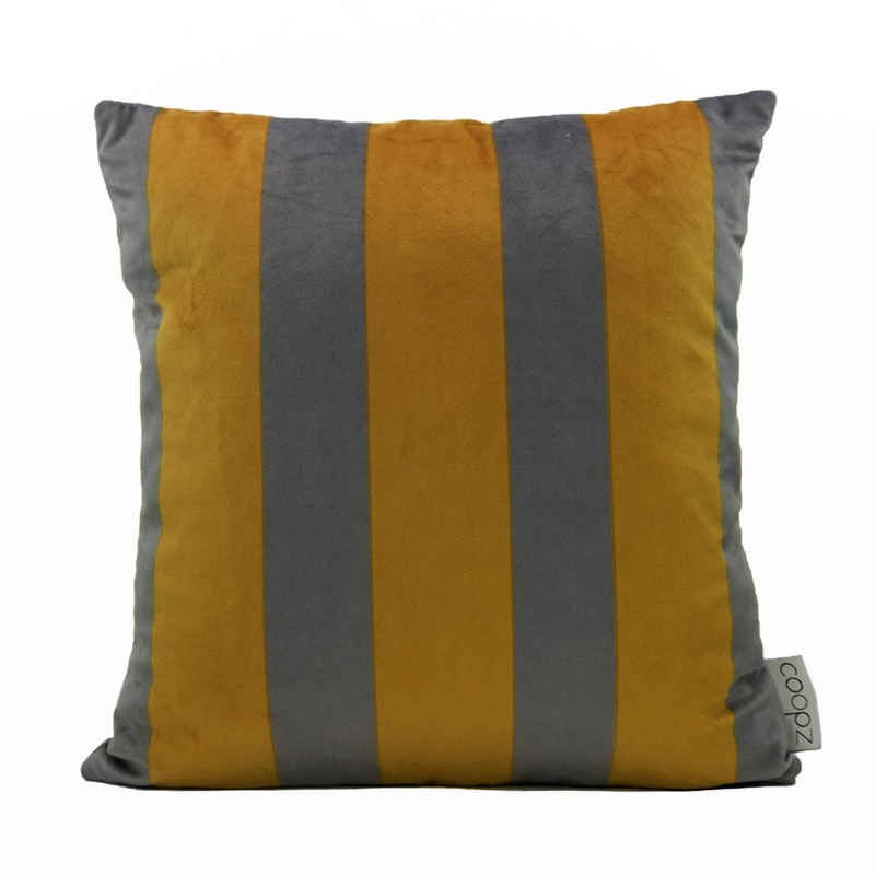 Kissenbezug coopz Kissenbezug Velvet Stripe grey yellow Samt nature UV-beständig Handmade Grafik, coopz