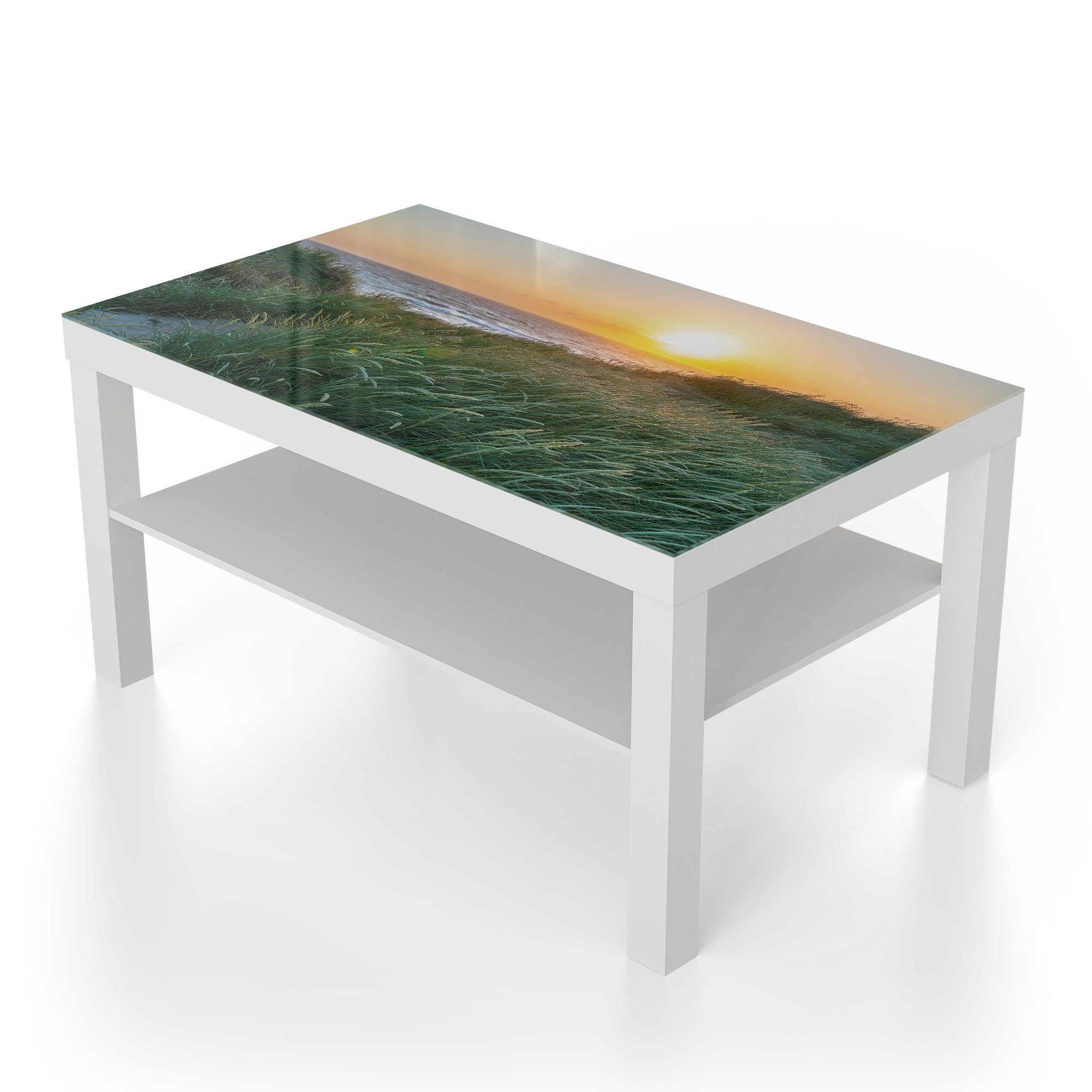 Meer', Weiß Beistelltisch modern Glas am Couchtisch Glastisch 'Abendstimmung DEQORI