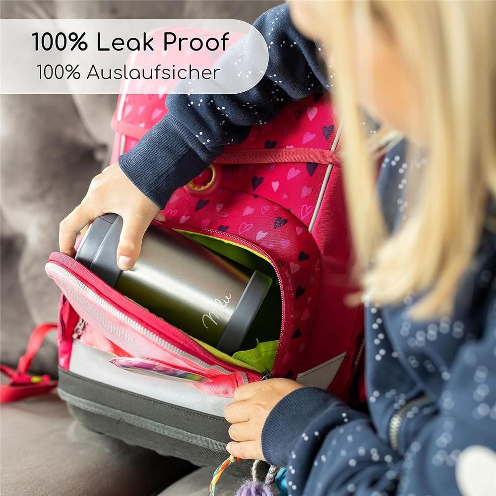 Milu Thermobehälter Edelstahl Thermobehälter Lunchbox für Kinder, auslaufsicher, mit Löffel, Grau