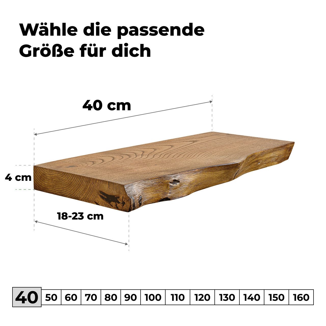 tømmermann Wandregal Schweberegal Holzregal mit Baumkante - Hängeregal aus Massivholz, Komplett-Set
