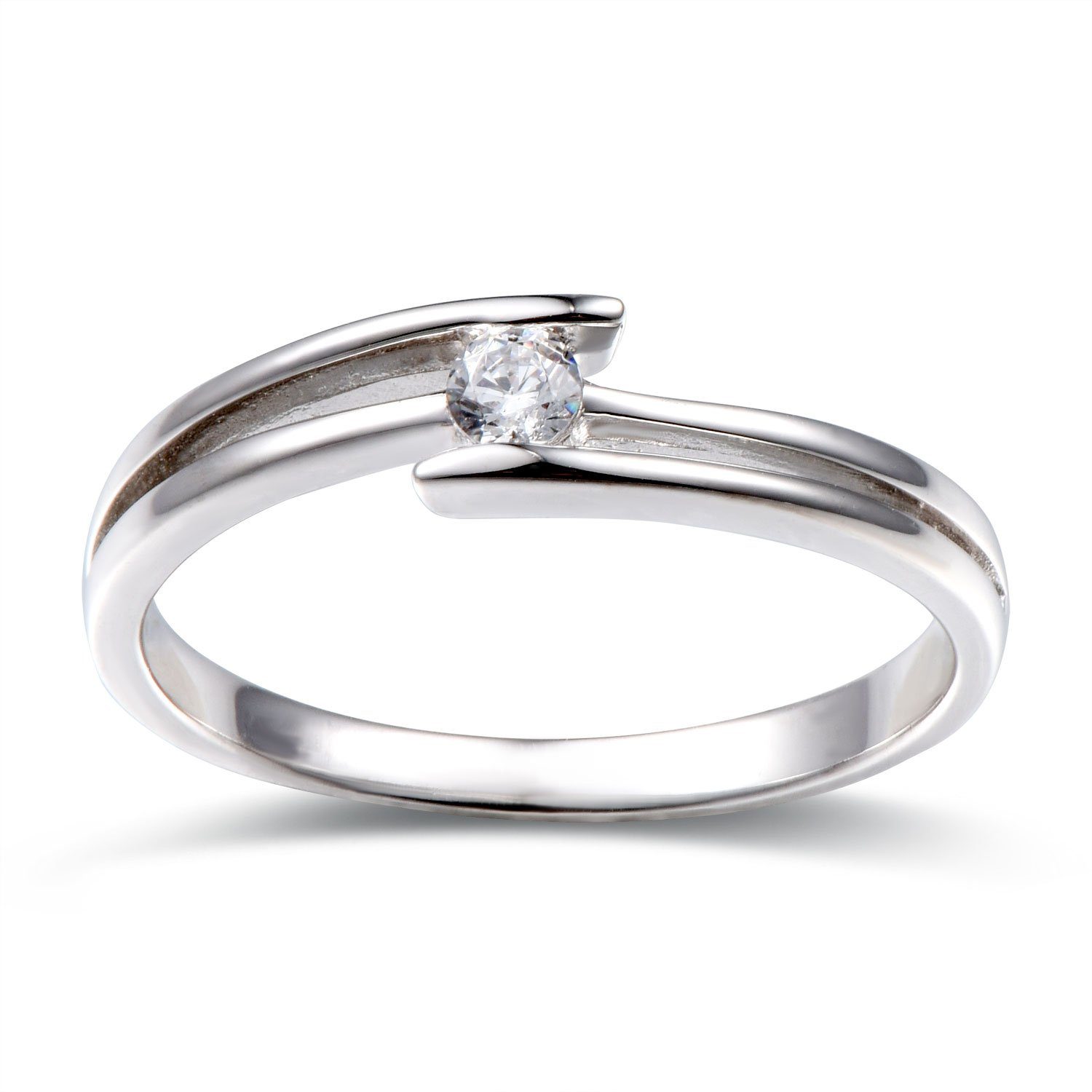 Stella-Jewellery Verlobungsring 585er Gold Verlobungsring Spannring Diamant Gr. 48 (inkl. Etui), mit Brillant 0,05ct. - Poliert