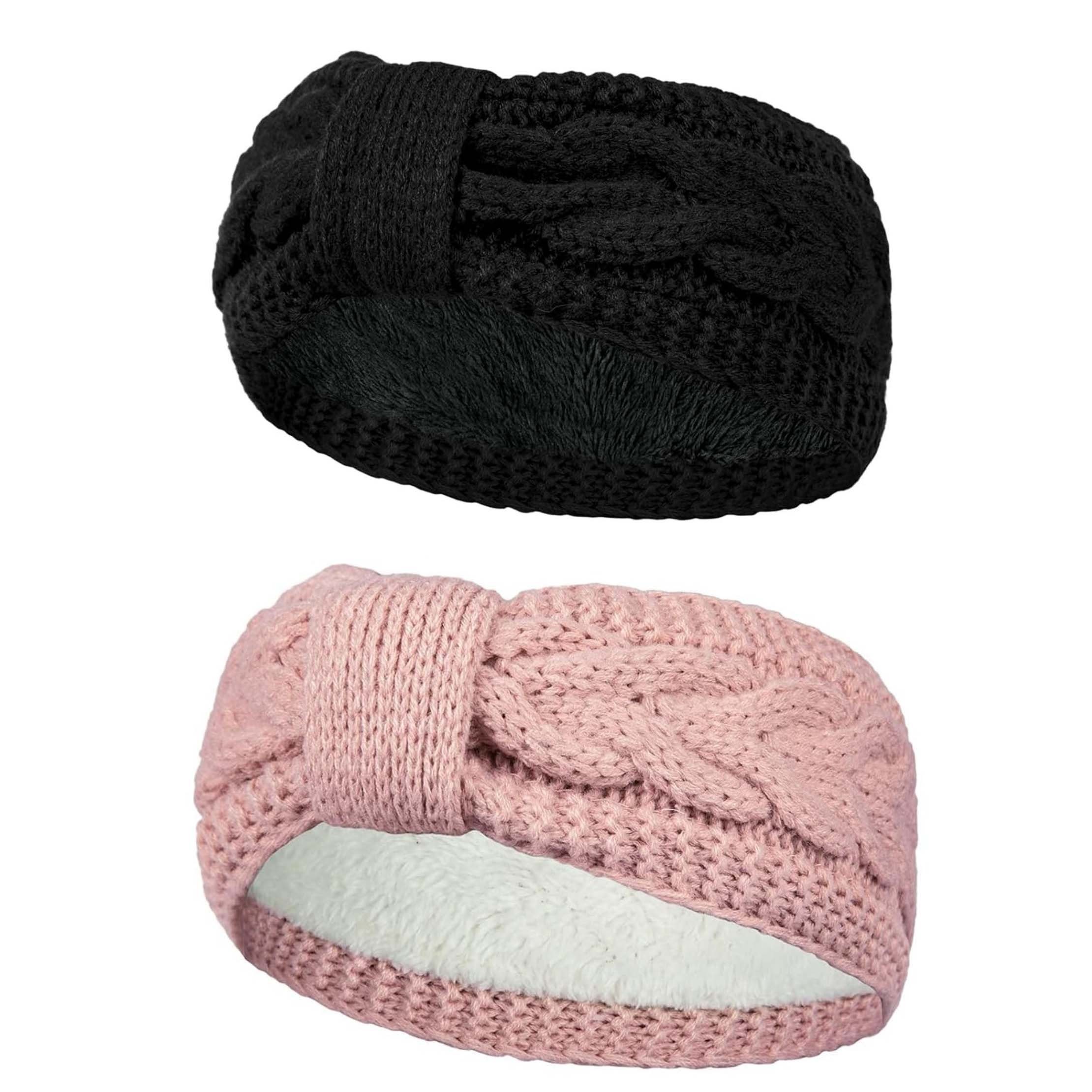 Coonoor Stirnband Damen gestricktes Haarband mit Schleife und Zopfmuster (2-St) Теплые наушники gefüttert mit weichem Fleece Innenfutter