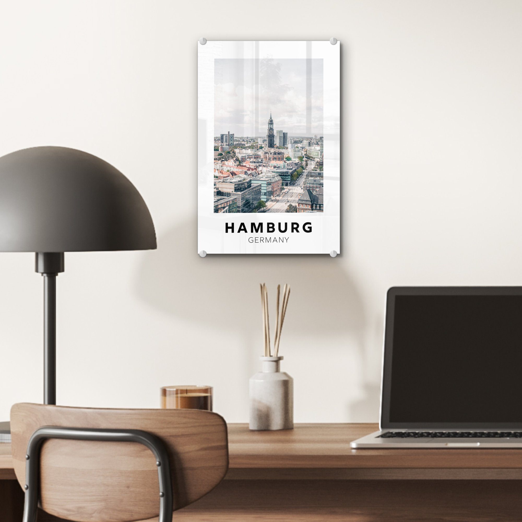 - MuchoWow Bilder Hamburg Turm, Acrylglasbild St), Deutschland - Wanddekoration Glasbilder Foto auf - (1 - Wandbild auf - Glas Glas