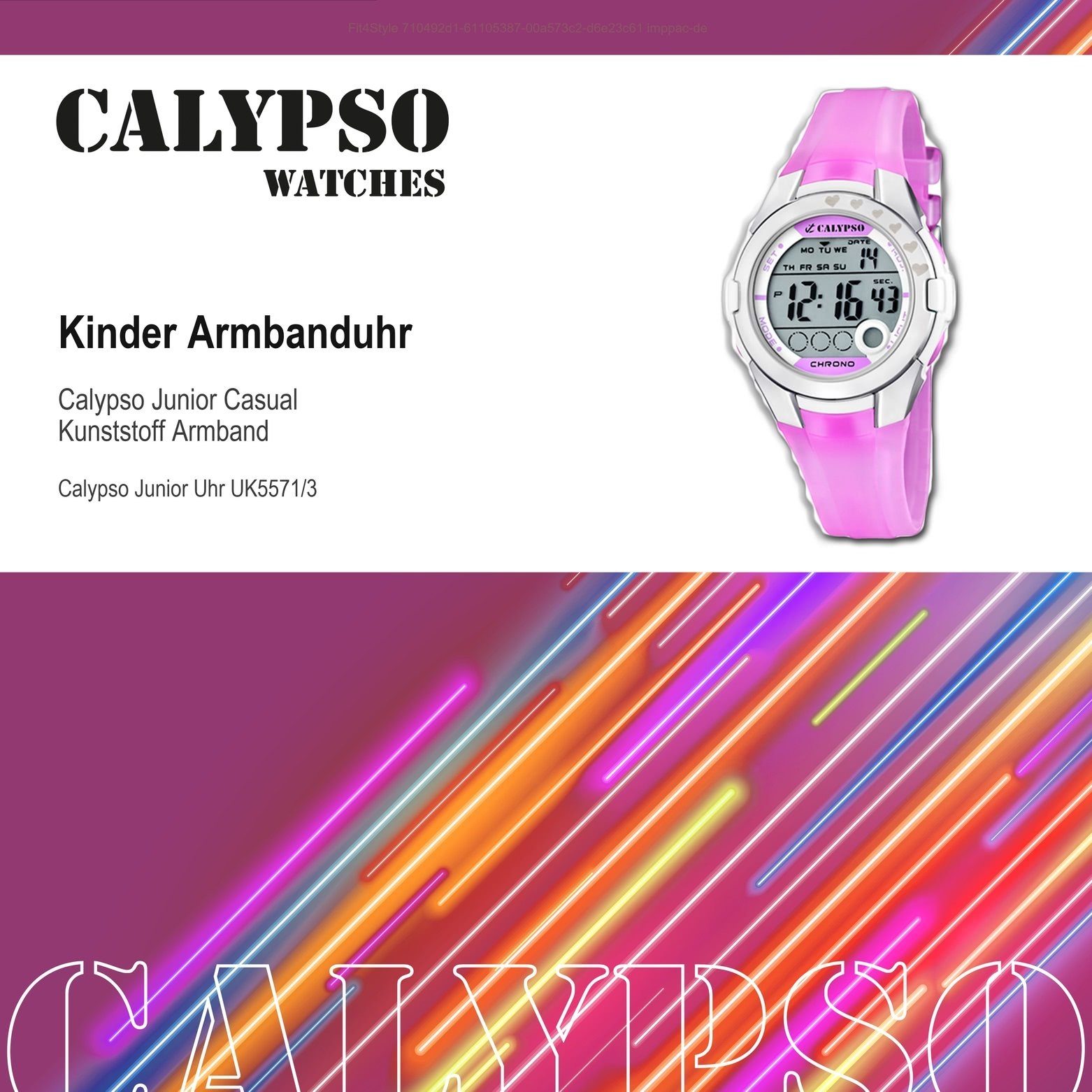 CALYPSO WATCHES rund, Casual helllila, Kinder Calypso Armbanduhr Kinder K5571/3 Uhr Kunststoffband, Kunststoffarmband Digitaluhr