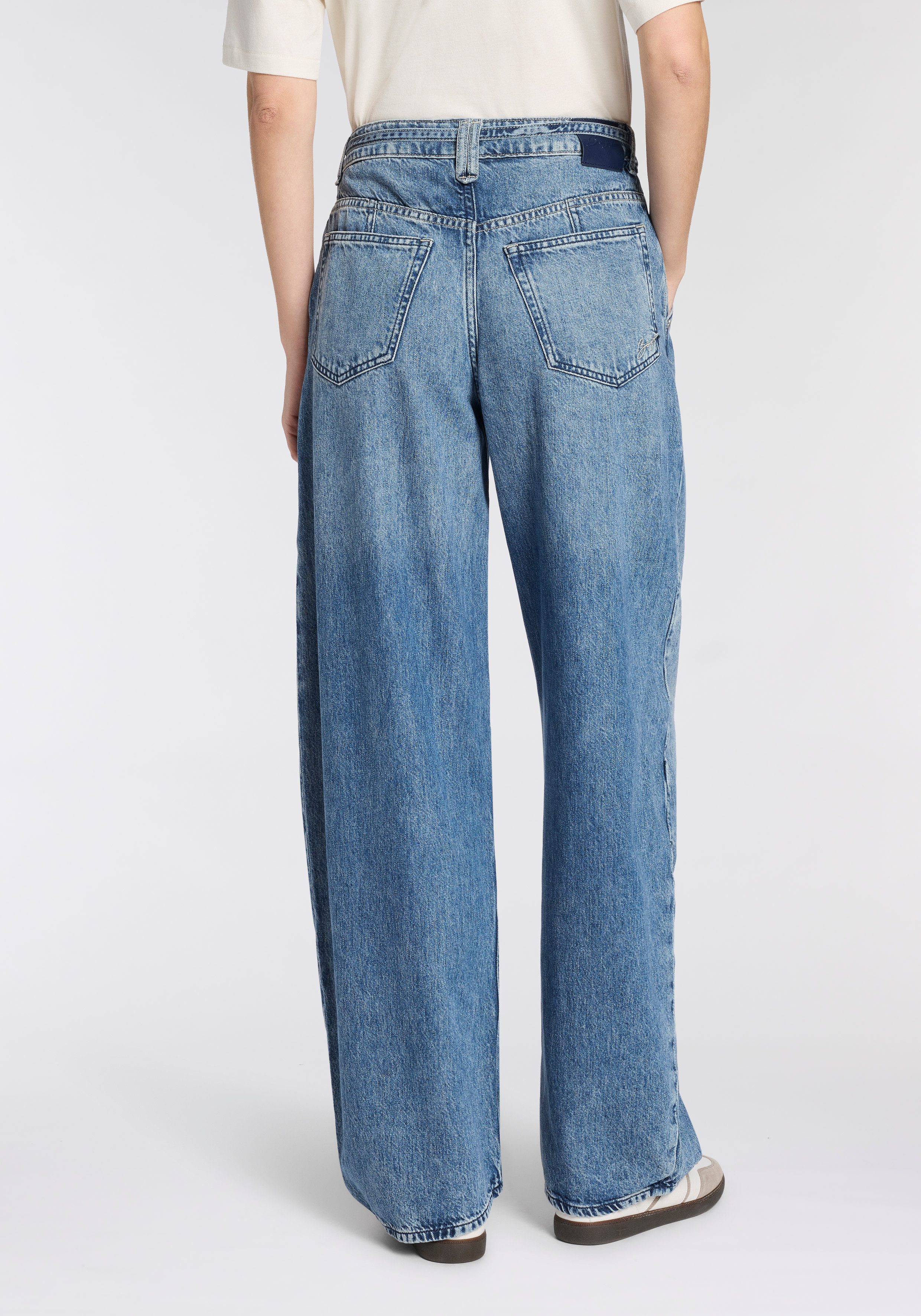 BOSS ORANGE Weite Jeans PLEATED BARREL 1.0 Premium Damenmode (2-tlg) mit Bindegürtel, High Waist