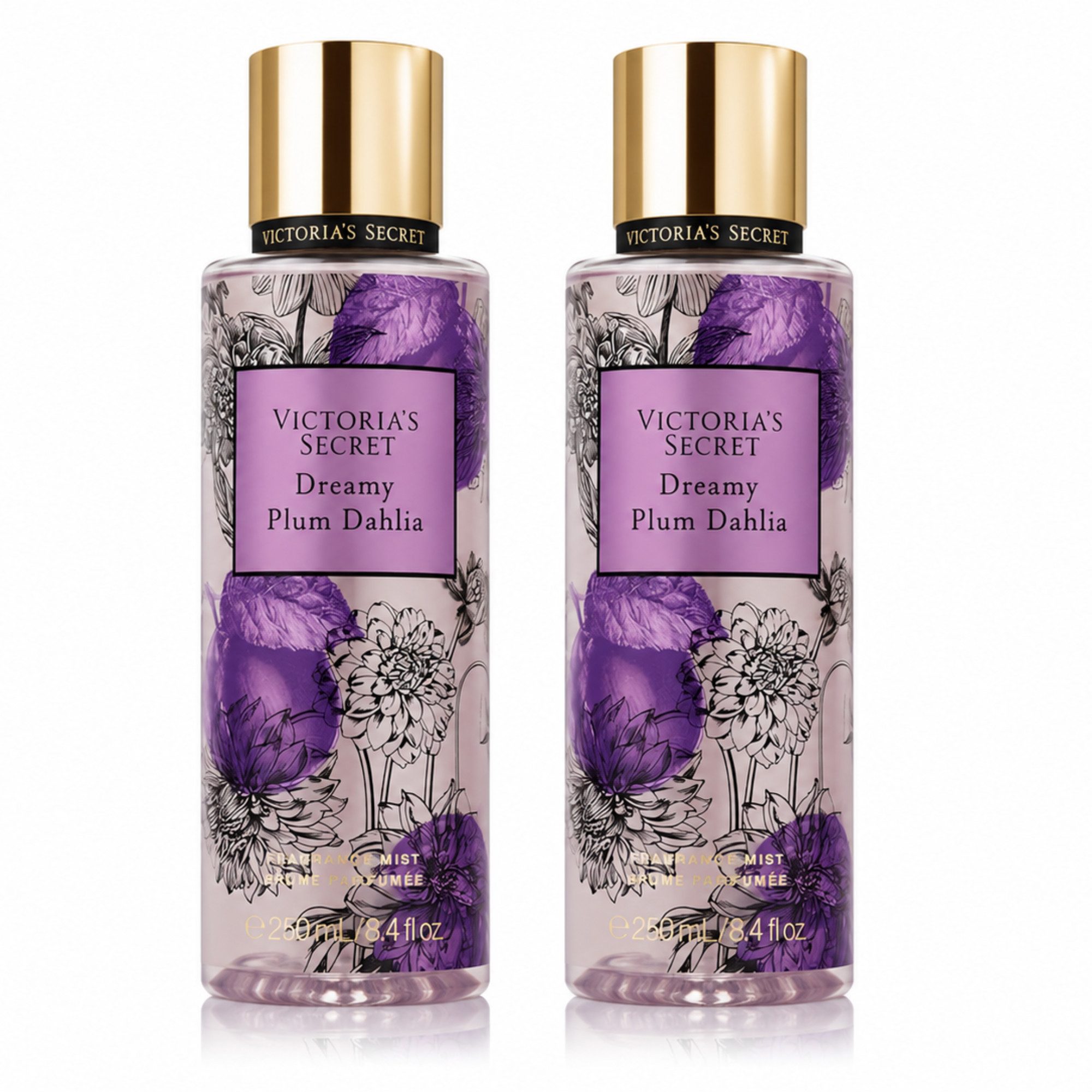 Victorias Secret Duft-Set Dreamy Plum Dahlia Fragrance Mist Doppelpack 2 × 250 ml, 2-tlg., Doppelpack mit fruchtig-floralem Duft und 500 ml Gesamtinhalt