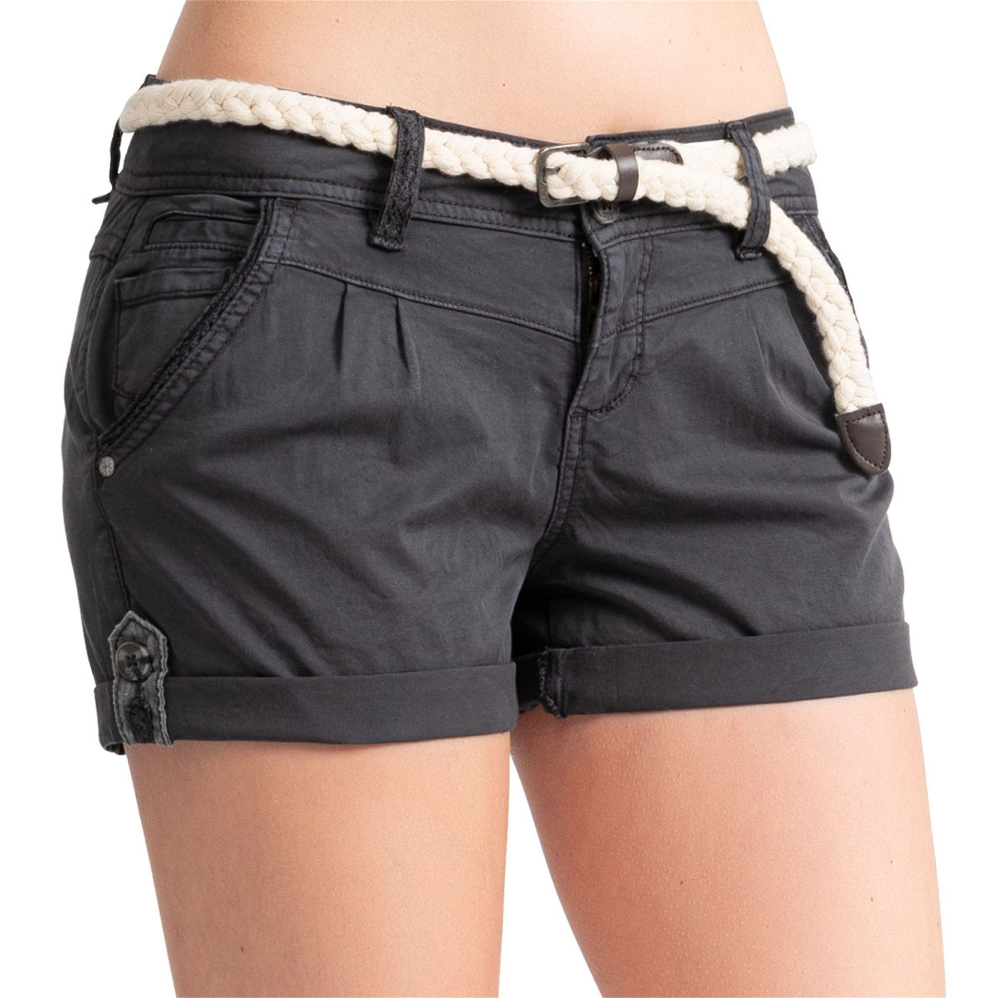 SUBLEVEL Shorts Damen Bermudas kurze Hose Baumwolle Hotpants Chino Sommer Hose Leichte Bermuda mit Stretchkomfort, Hotpant und Flechtgürtel