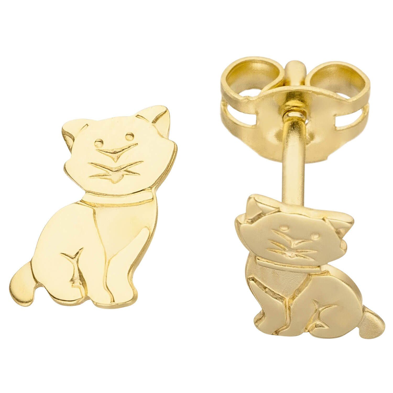 für Gold Ohrstecker Gelbgold, Kätzchen Kinder Goldohrringe Krone Schmuck Ohrstecker Ohrringe Katze Paar 333 333 aus Gold