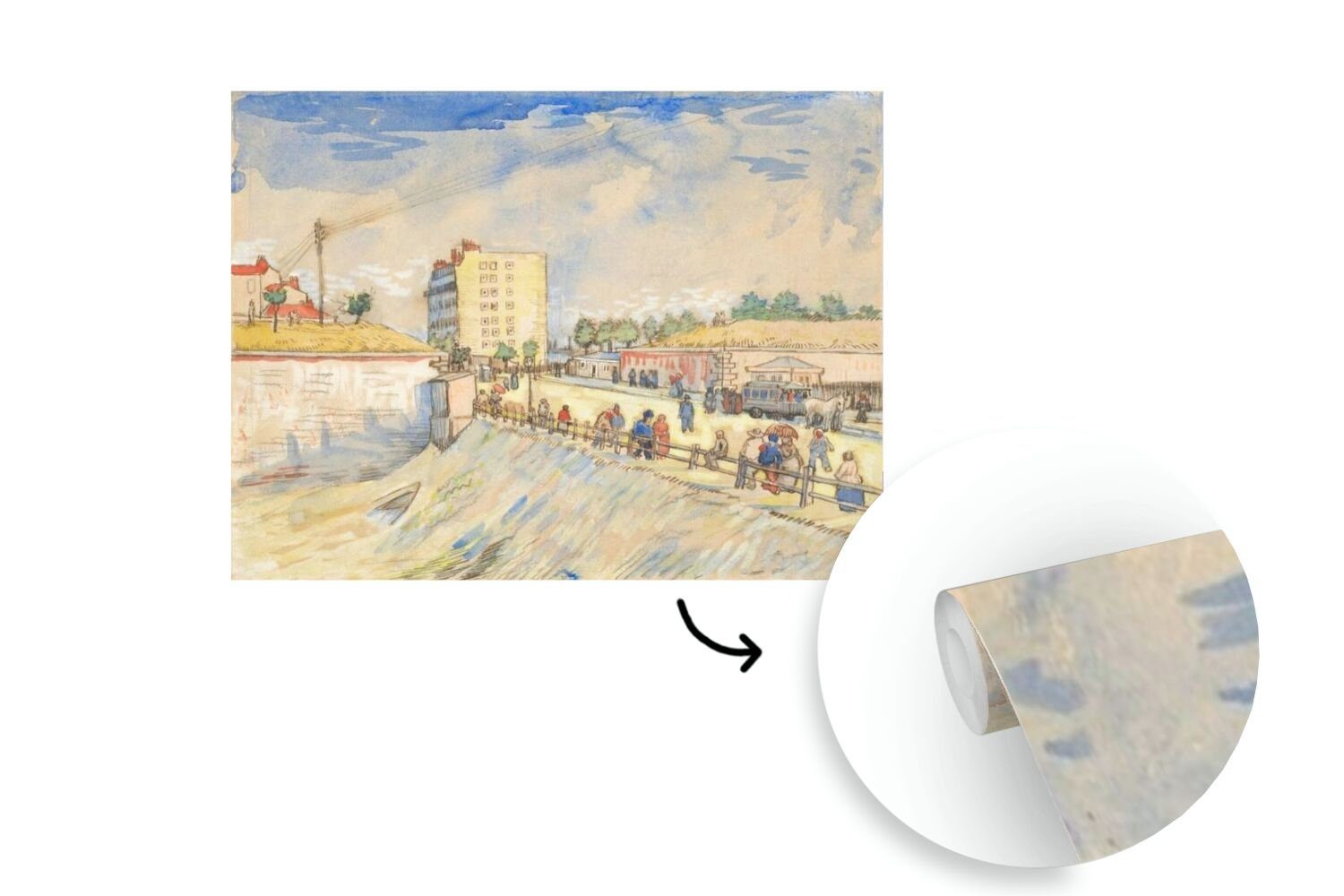 MuchoWow Fototapete van Schlafzimmer, Tapete für (6 Paris Vinyl Tor Matt, Wohnzimmer, St), Wallpaper Verteidigungsanlagen Vincent - von bedruckt, Gogh, in den Kinderzimmer