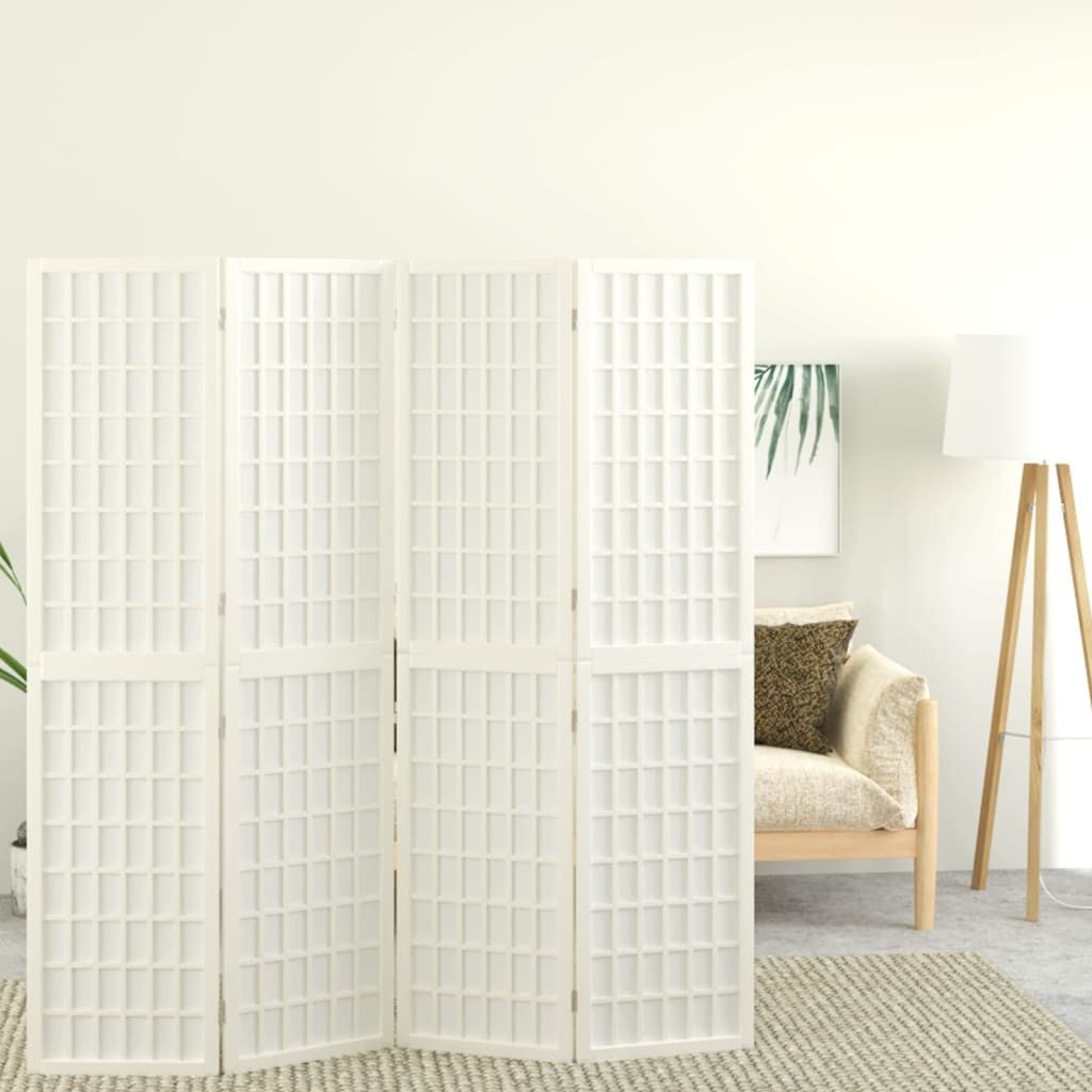 furnicato Paravent Faltbarer Shoji Design 160x170 cm Weiß aus Massivholz (1 St), Klappbarer Raumteiler mit lichtdurchlässigem Shoji-Reispapier