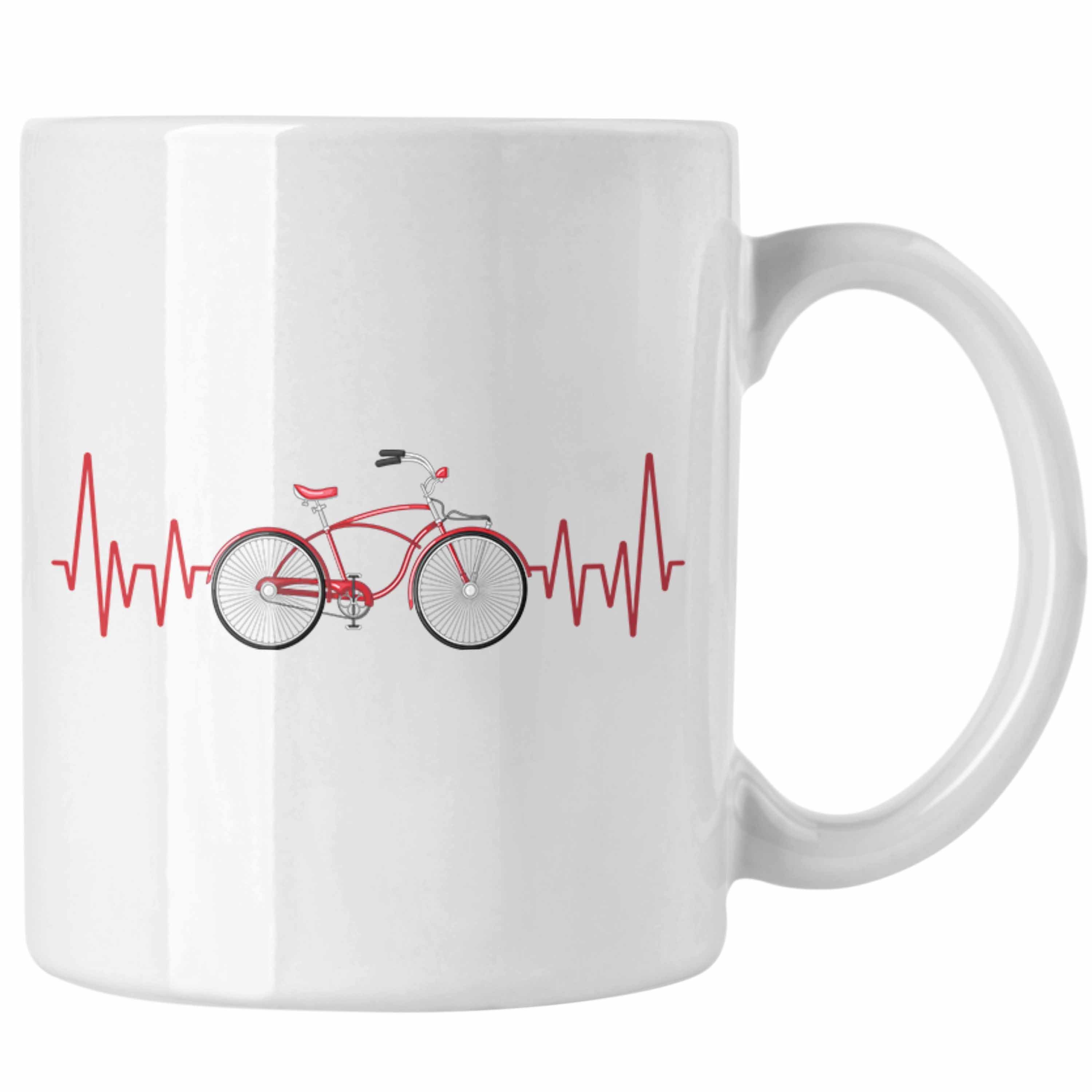 Trendation Tasse Trendation - Fahrrad Herzschlag Tasse Geschenk für Radfahrer Umwelt Ho Weiss