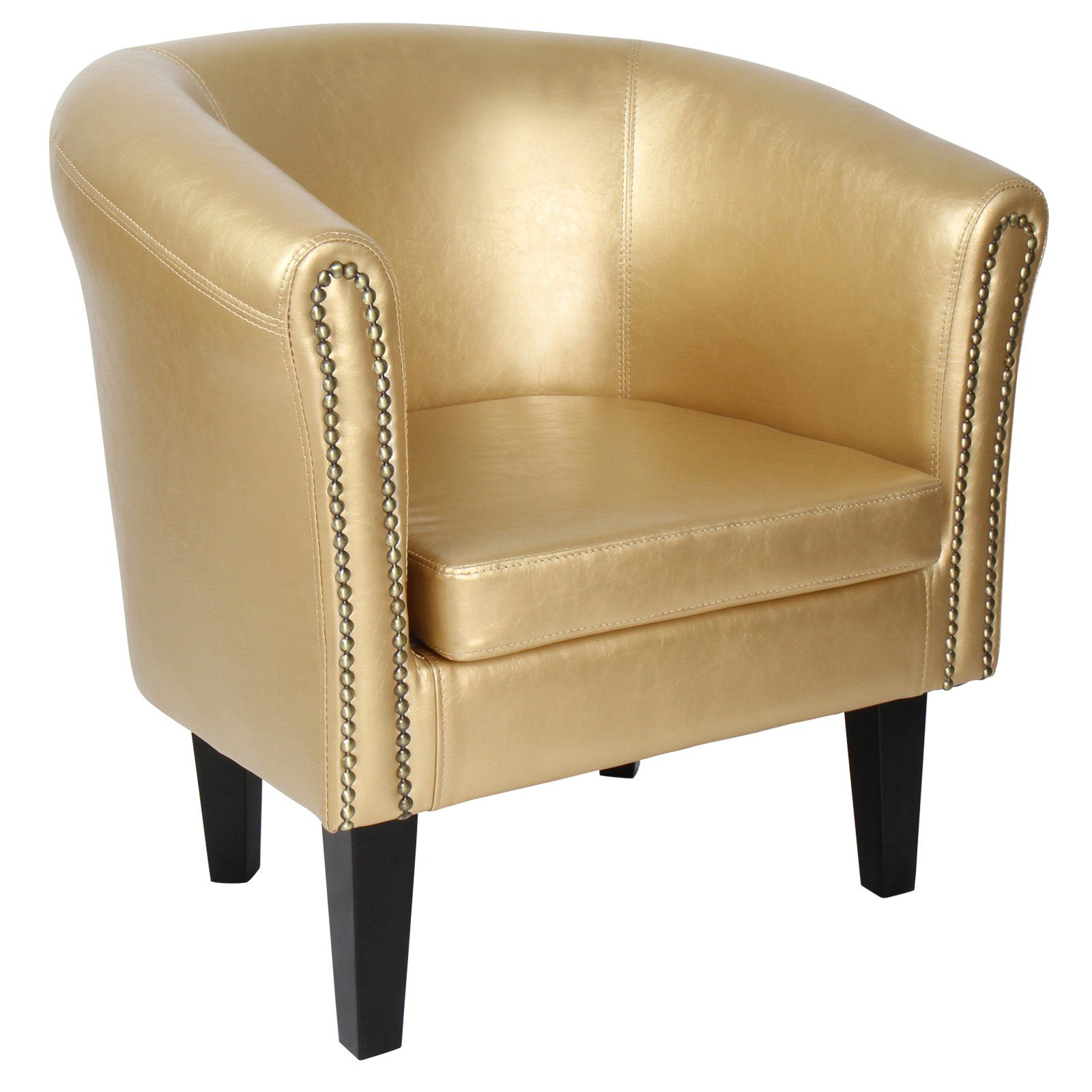 MIADOMODO Chesterfield-Sessel Chesterfield Sessel mit Clubsessel, Farbwahl Möbel Gold) Sitzhocker, Loungesessel - Cocktailsessel, Armsessel, (Braun, Kunstleder, und - Hocker inkl. Kupfernieten, Wohnzimmer aus Weiß, Holz