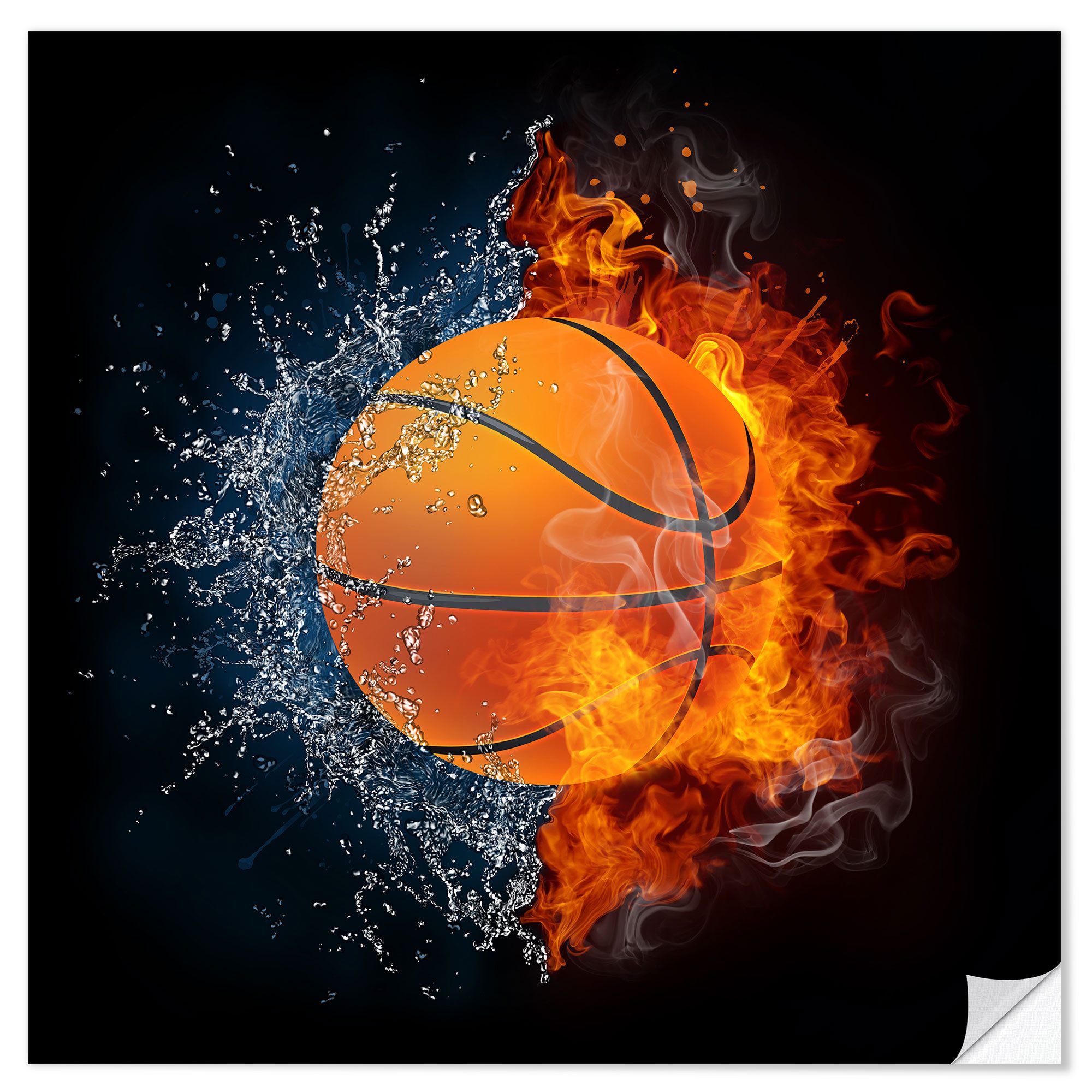 Posterlounge Wandfolie Editors Choice, Der Basketball im Kampf der Elemente, Illustration