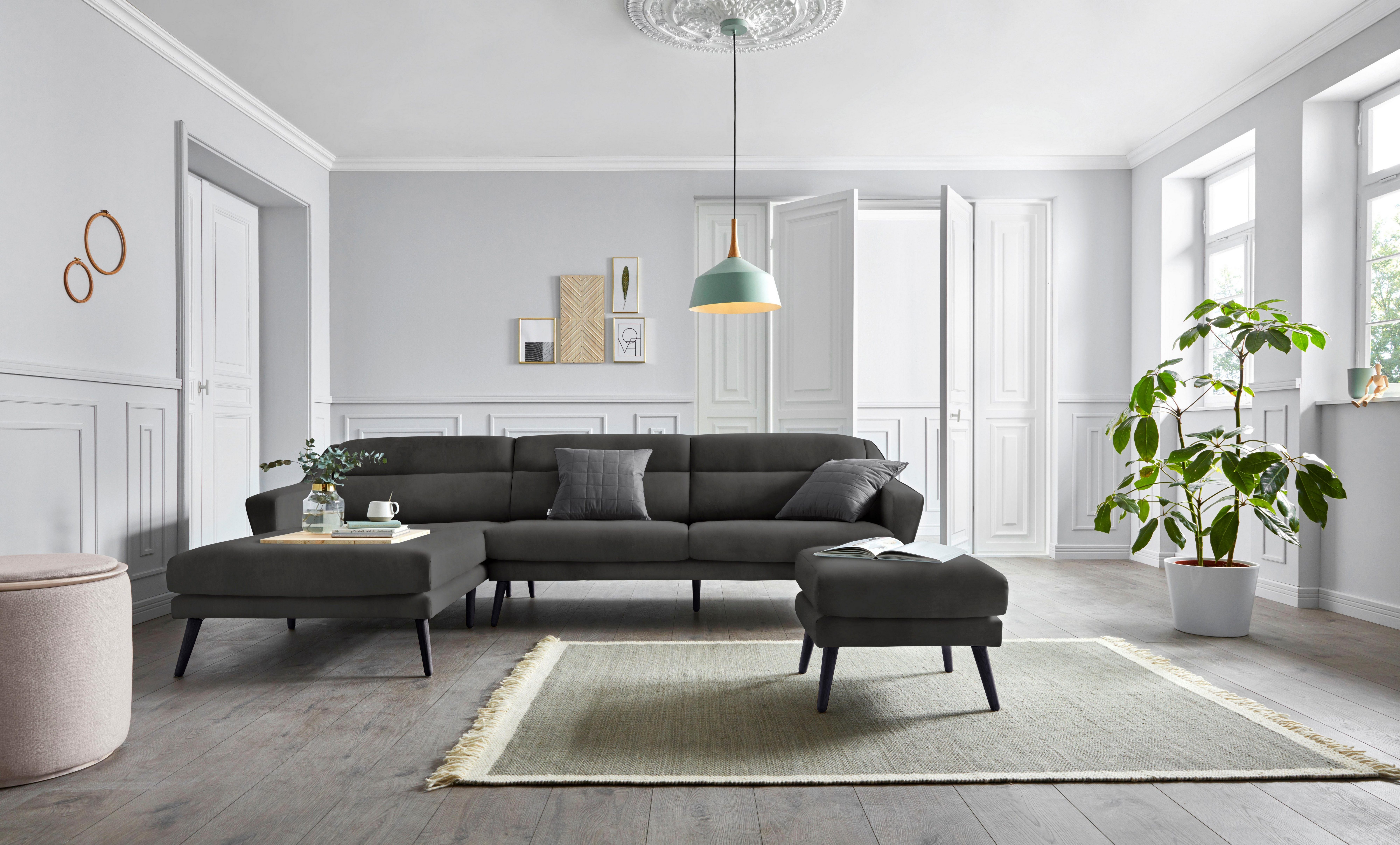 andas Ecksofa "Bille L-Form", mit Naht im Rückenkissen und Beinen aus Eiche günstig online kaufen