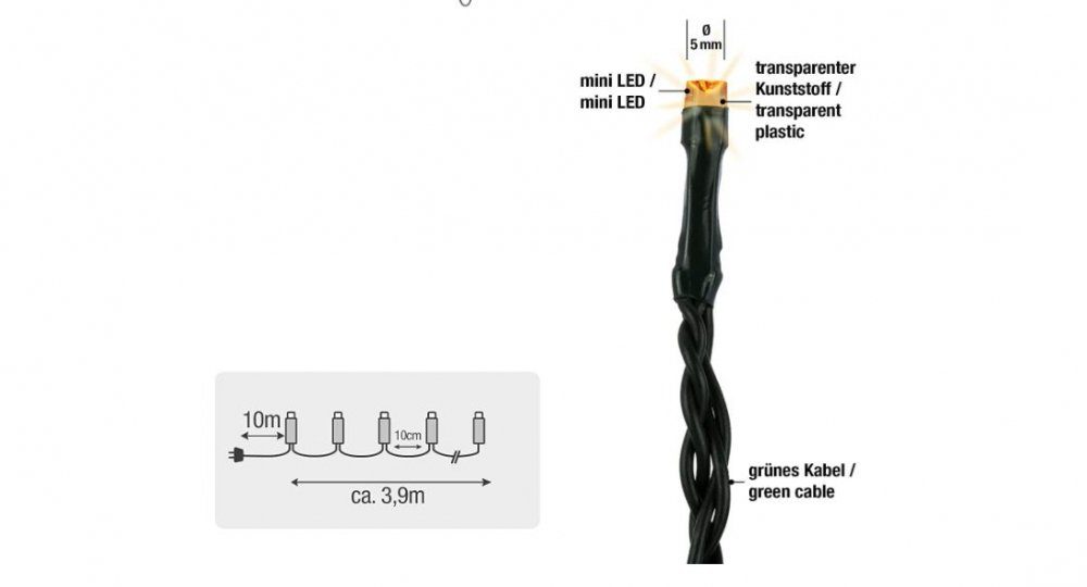 Hellum LED-Lichterkette 40 außen bernstein/grün Timer BS