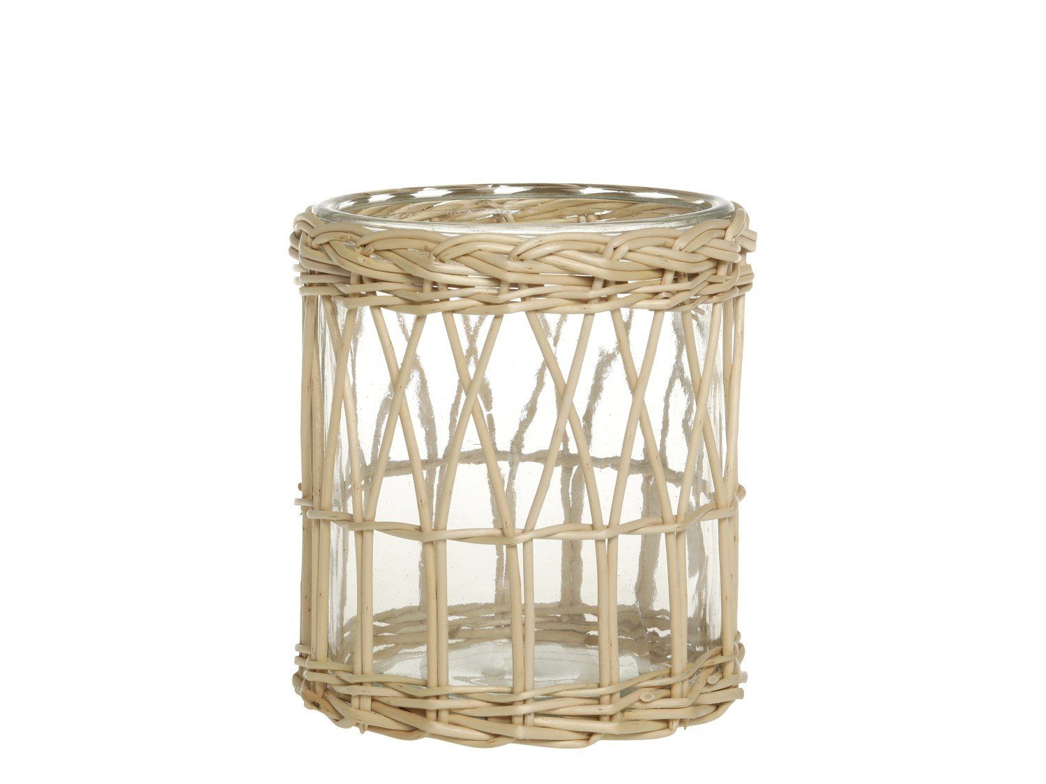 Windlicht Chic Antique Windlicht geflochten H15/D12 cm natur Weide Glas