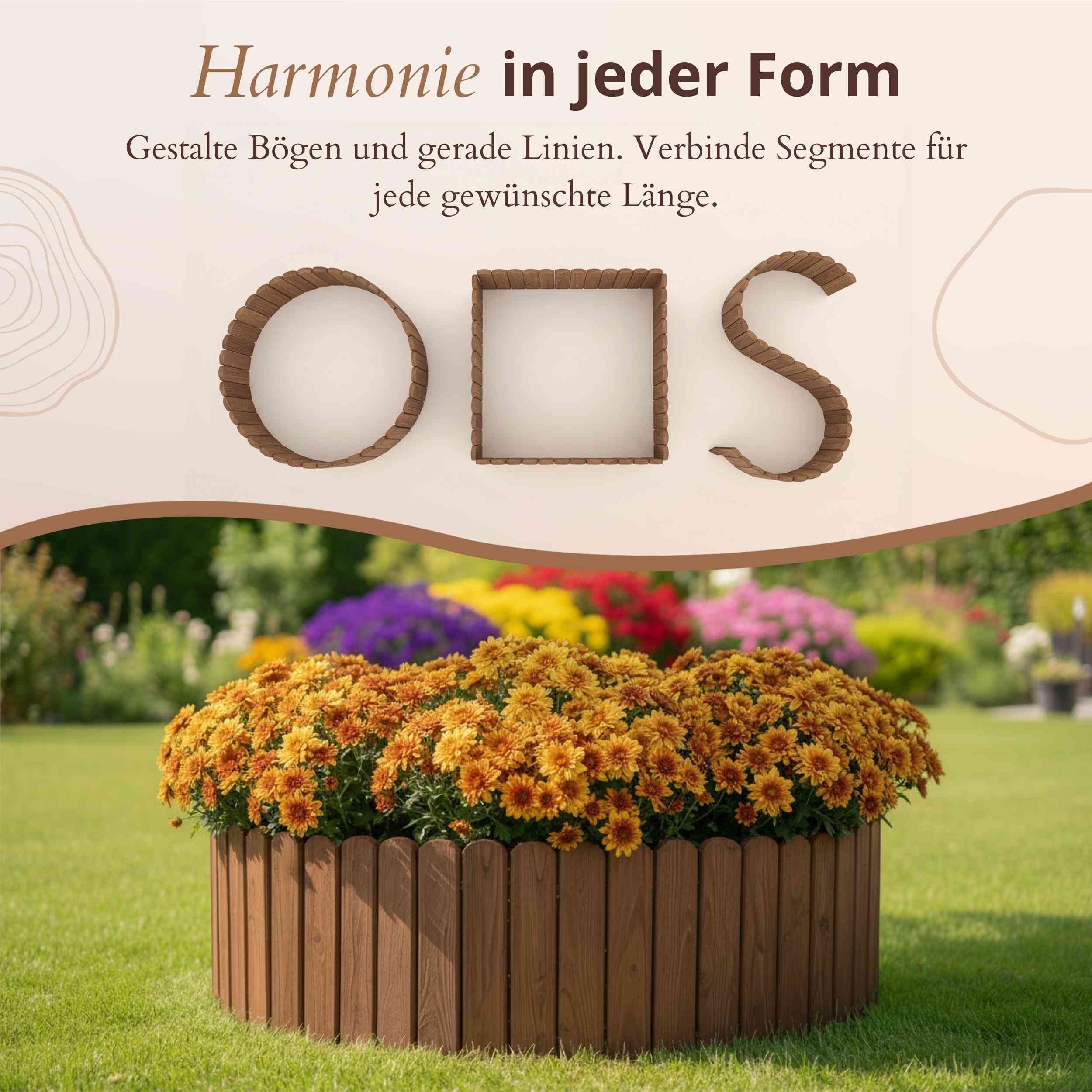 Floranica Beetbegrenzung Flexible Rasenkante Rollborder Beeteinfassung Beetumrandung Holzzaun, LxH: 100x10 cm, 1 Stk., Braun, für Garten, Baum, Hochbeet und San – Bild 4 von 5