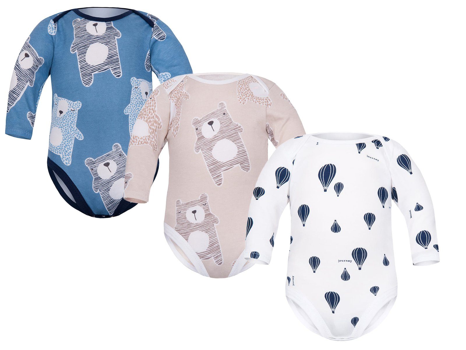 Divita-Mode Shirtbody Baby Body mit Mädchen Ärmeln blau-beige-weiß langen 3er (3-tlg) Jungs Babykleidung Set
