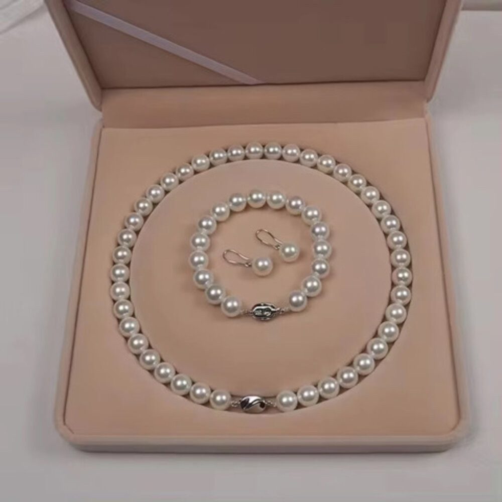 ROUGEMONT Perlenketten-Set Damen Perlenkette Halskette +Ohrringe + Armband 925 Sterling Silber