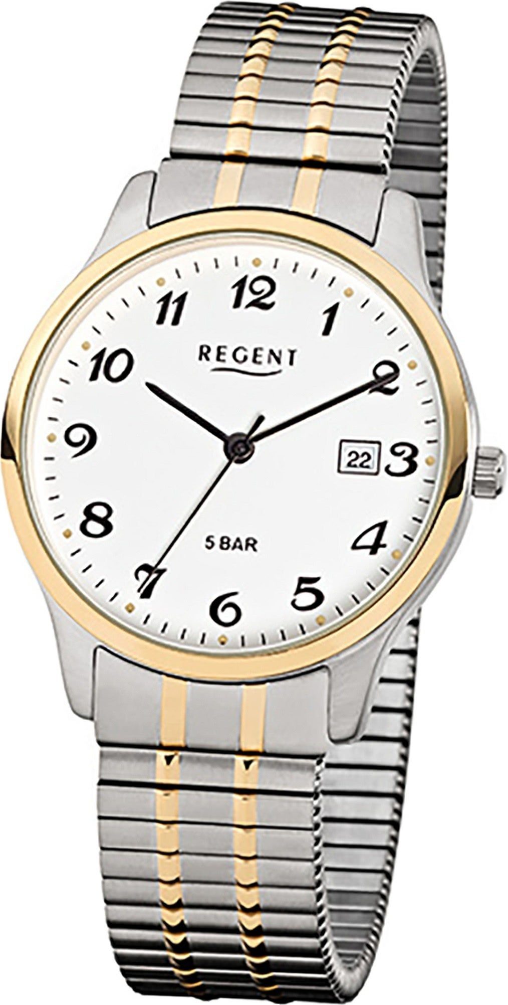 Regent Quarzuhr Regent Stahl Herren Uhr F-877 Quarzuhr, Herrenuhr rund, mittel (ca. 36mm), Metall, Edelstahl, ionenplattiert g