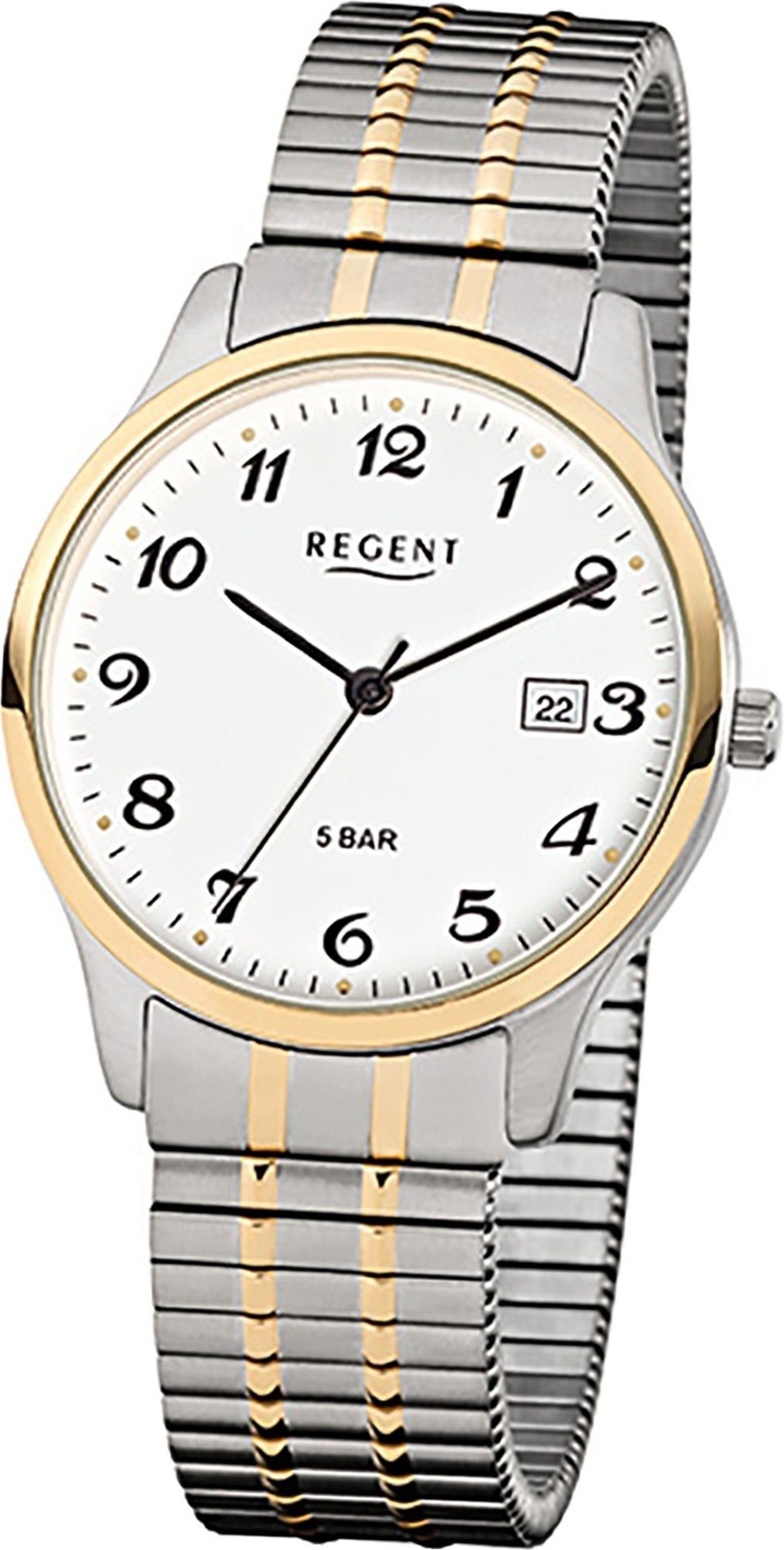 Regent Quarzuhr Regent Stahl Herren F-877 g Herrenuhr Quarzuhr, Metall, Uhr rund, Edelstahl, mittel 36mm), (ca. ionenplattiert