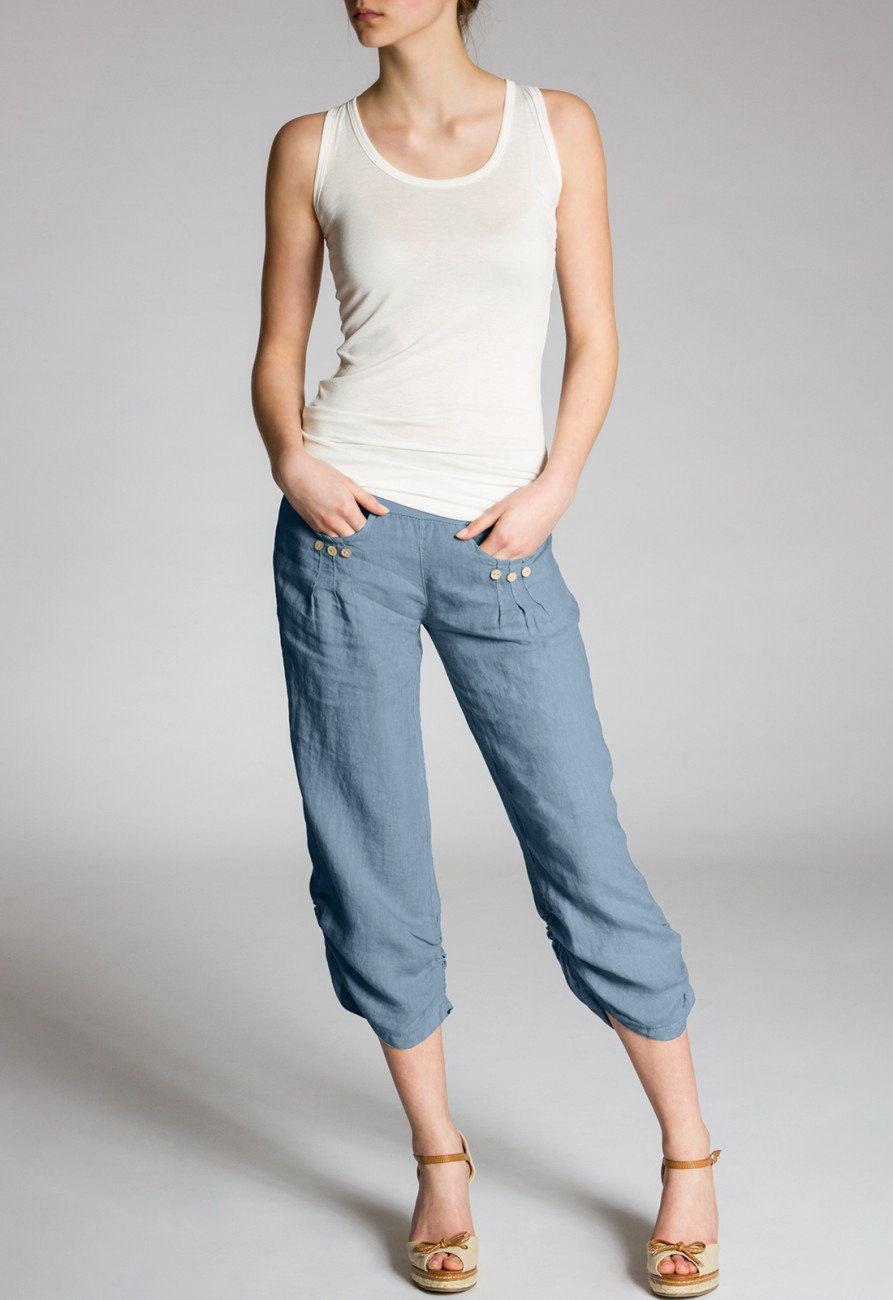 Caspar blau Leinen Leinenhose jeans aus KHS017 robustem 3/4 Damen Hose