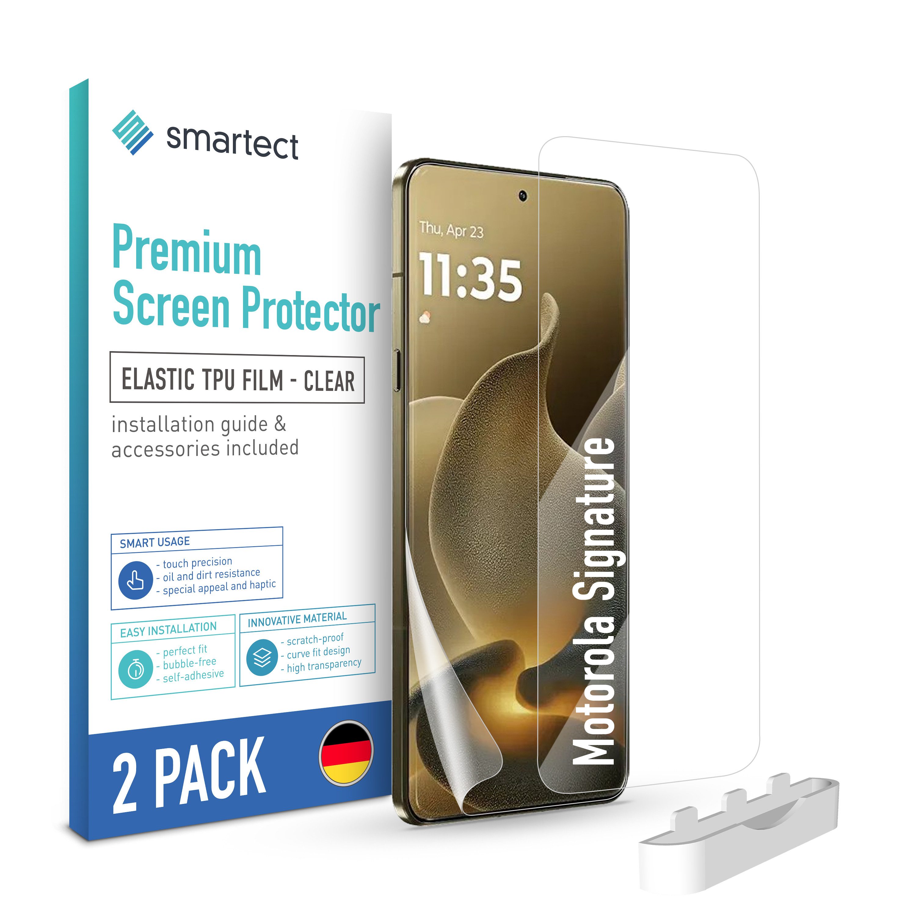 smartect Displayschutzfolie 2X TPU Schutzfolie Klar für Motorola Signature für Motorola Signature, Set, 2 Stück, Ultra-klar, Kratzfest, Blasenfrei, Oleophob, Fingerabdruck kompatibel