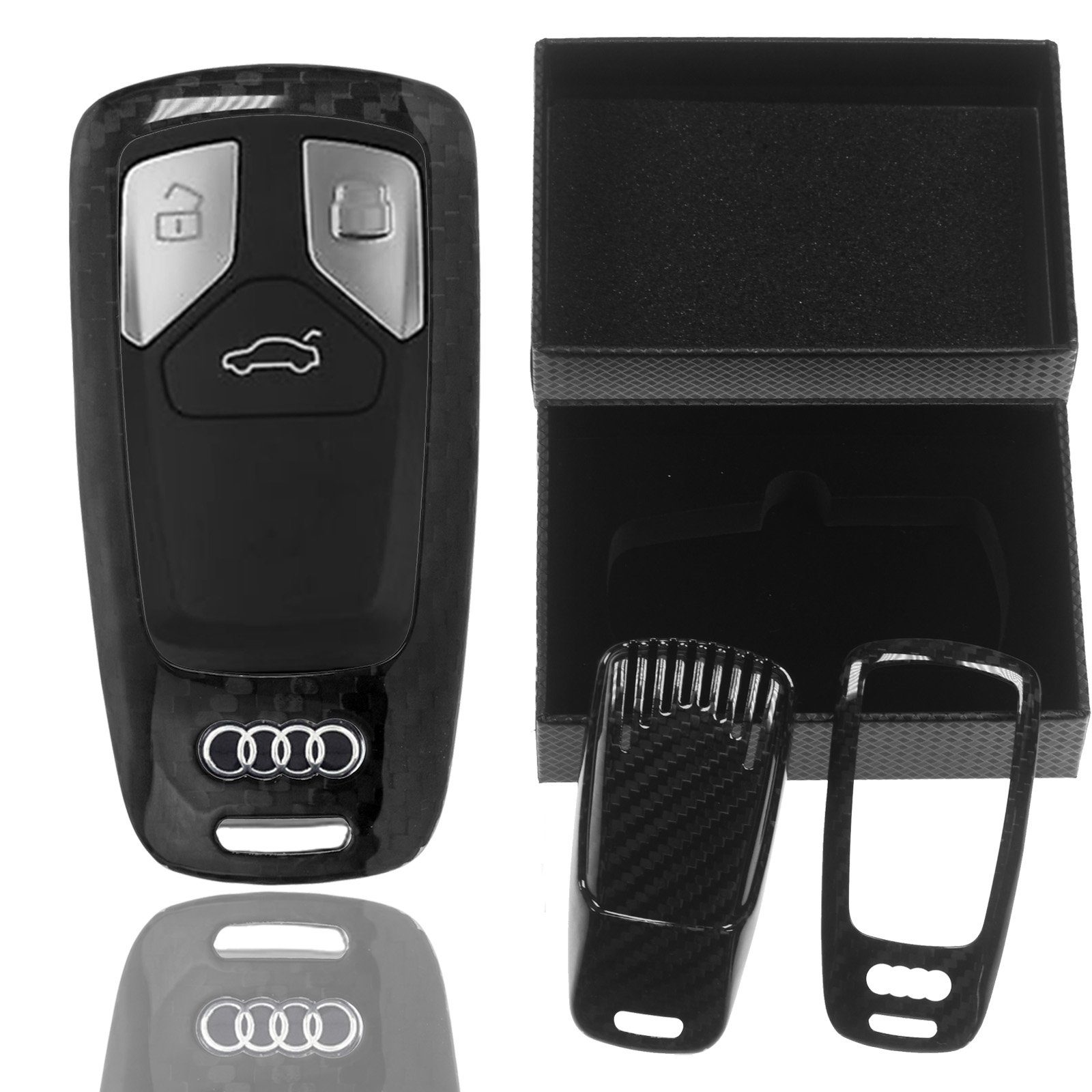 T-Carbon Schlüsseltasche Auto Schlüssel Echt Carbon Schutz Hülle Schwarz, Audi A3 A4 A5 A6 A7 TT Q2 Q5 Q7 A8 Q8 KEYLESS SMARTKEY