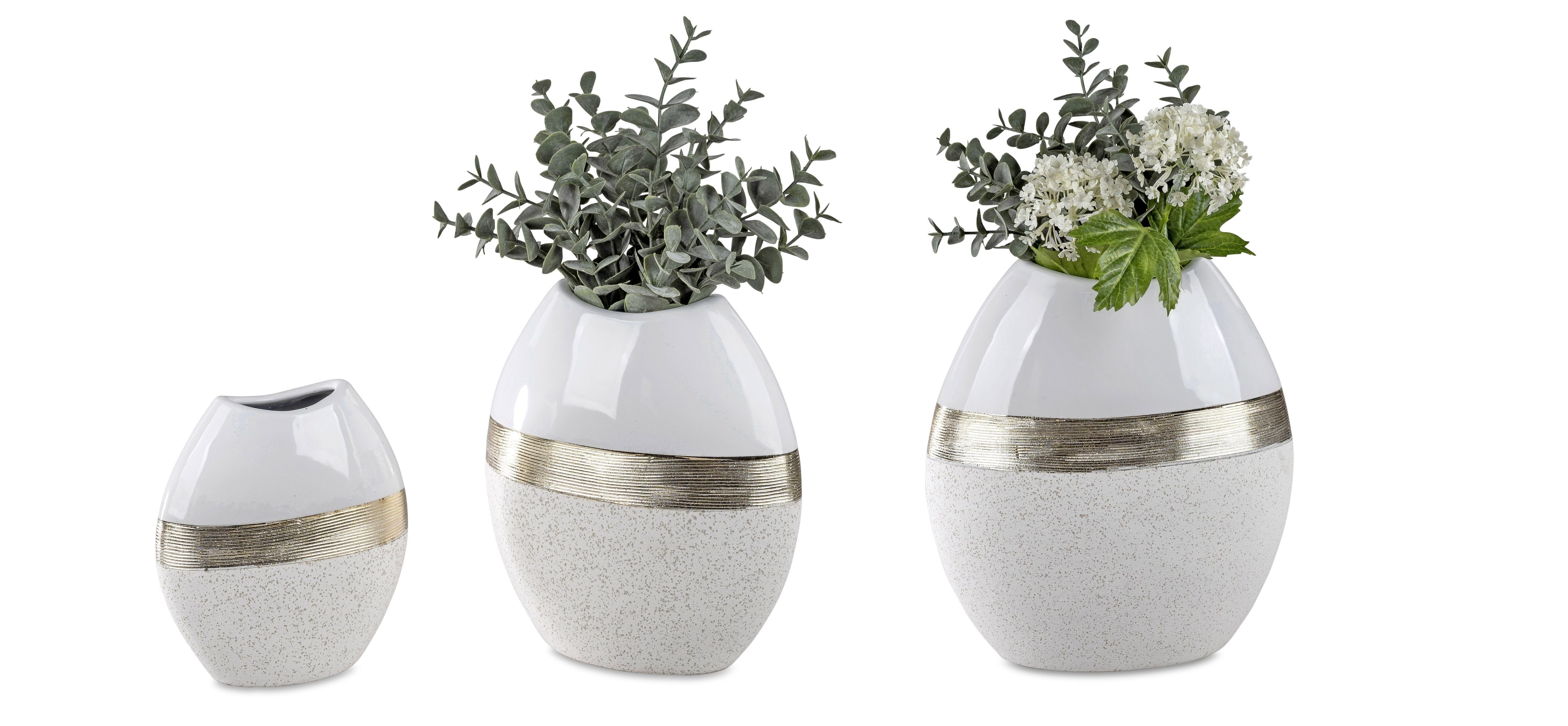 formano Dekovase Vase Tischvase Weiß Cremeweiß mit Goldband in 3 Größen wäh günstig online kaufen