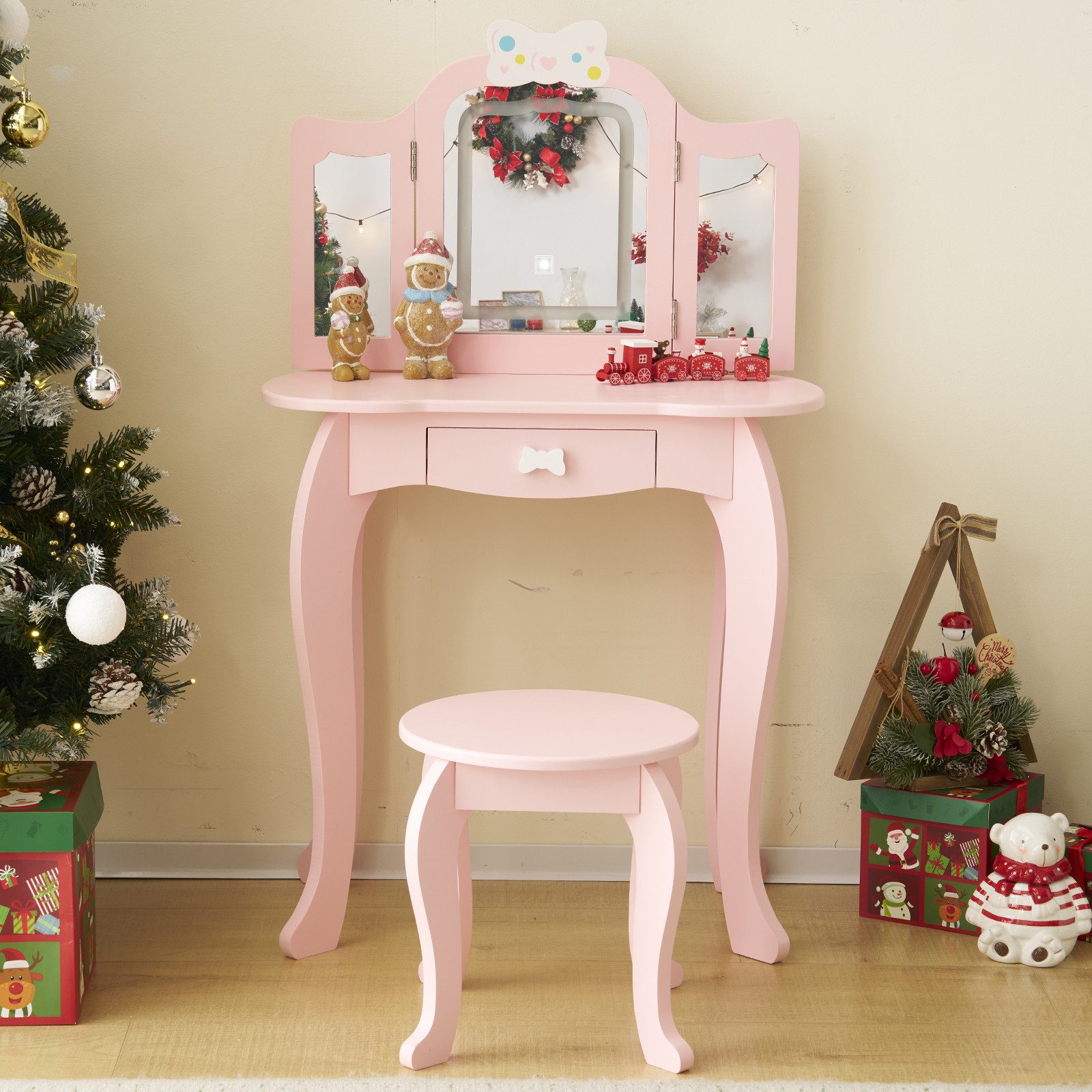 VINGLI Schminktisch Kinder mit 3-farbigen LED-Leuchten, Kosmetiktisch Mädch günstig online kaufen
