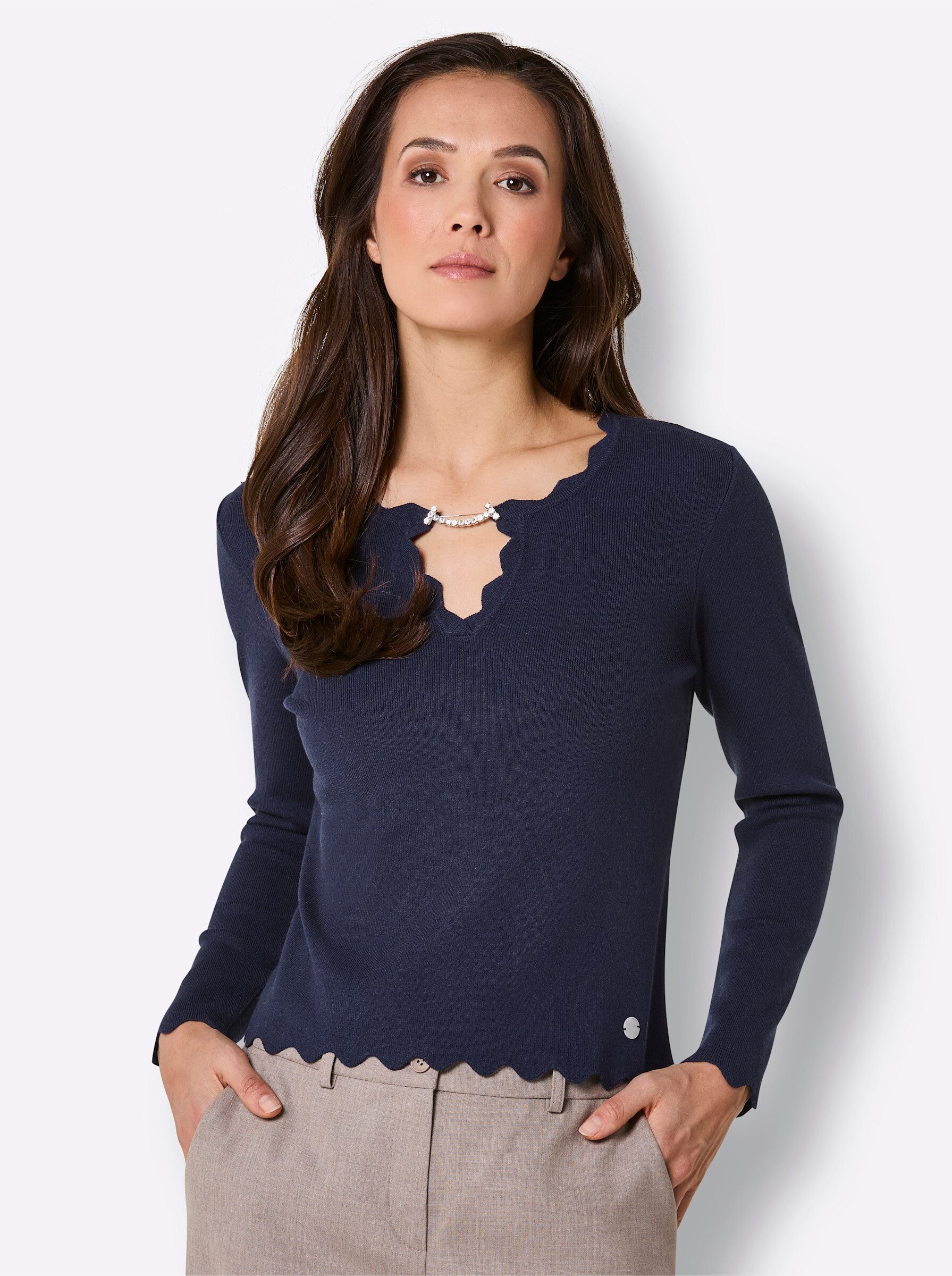 Strickpullover Seiden-Viskose-Pullover Langarm Feinstrick