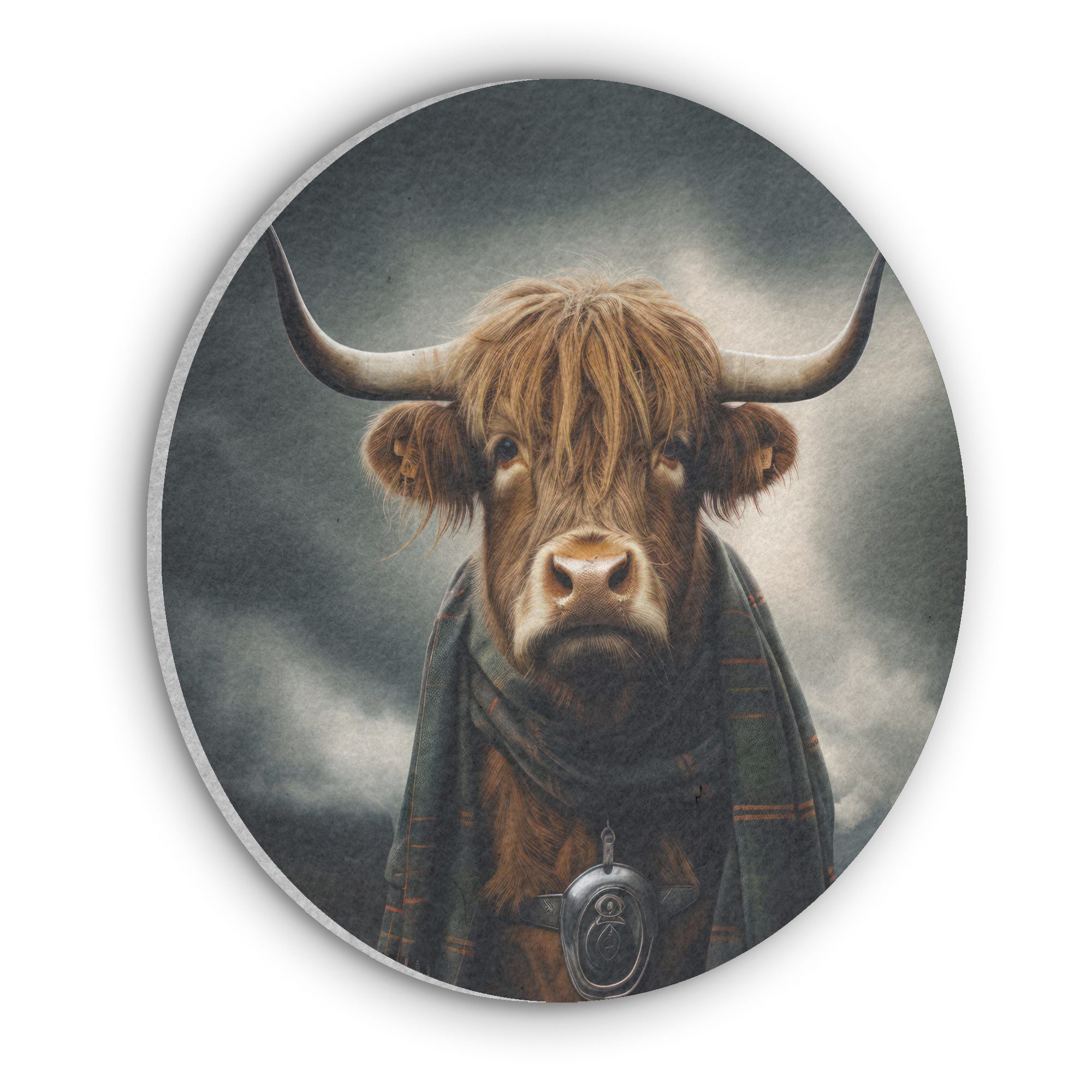 MuchoWow Gemälde Schottischer Highlander - Schal - Berge, Fotodruck (1 St), Wandkreis, Wandpaneele, Schalldämmung, Akustikbilder 50x50 cm