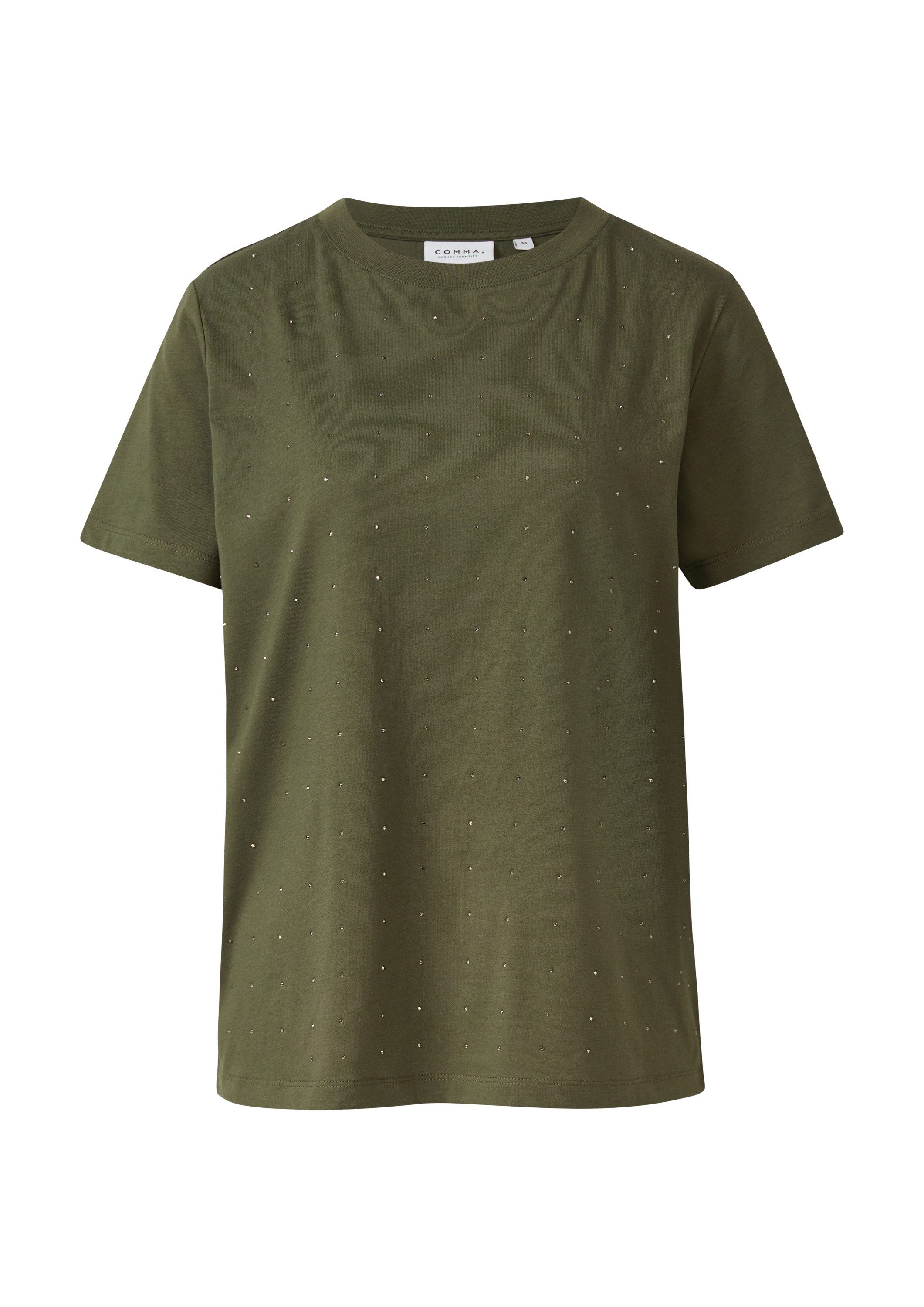 comma Kurzarmshirt T-Shirt T-Shirt mit dezenten Schmucksteinen günstig online kaufen