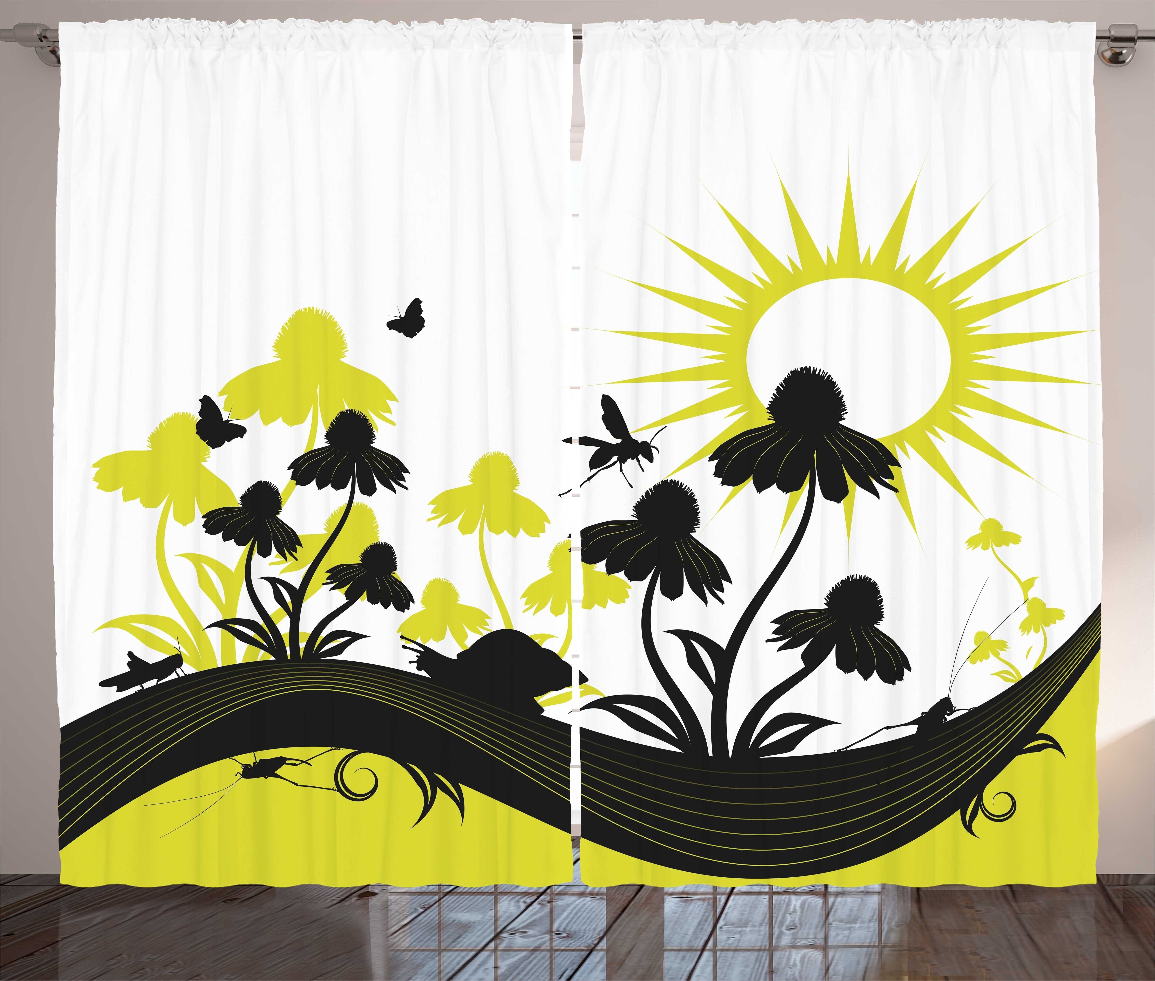 Gardine Schlafzimmer Kräuselband Vorhang mit Schlaufen und Haken, Abakuhaus, Sonnenhut Blüten und Insekten