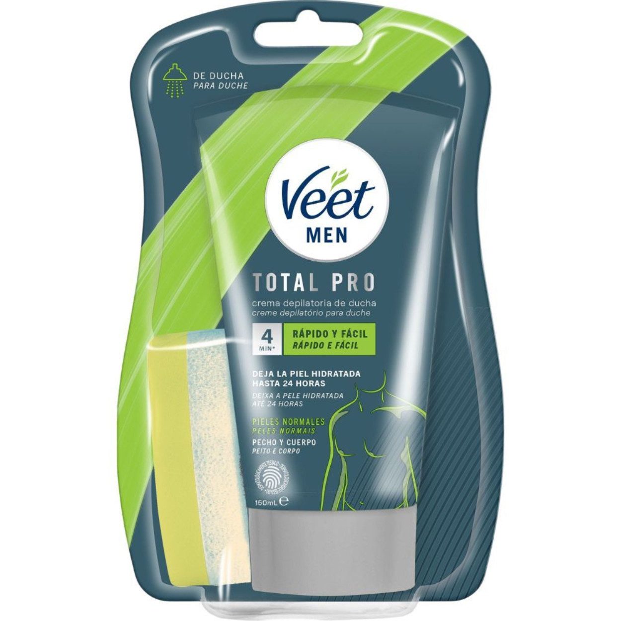 Veet Enthaarungscreme Veet Men Haarentfernungscreme für die Dusche 150 ml, Mit Schwamm für die Anwendung unter der Dusche