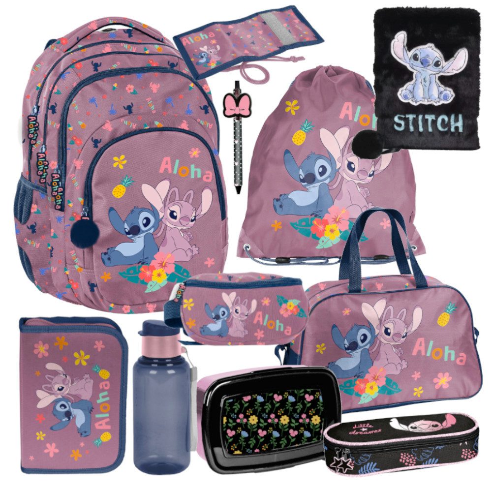 PASO Schulrucksack Mega Schulset XXL - Lilo & Stitch Disney (Schulset, 11-tlg), Schulranzen-Set Für Jungen & Mädchen Klasse 1–4