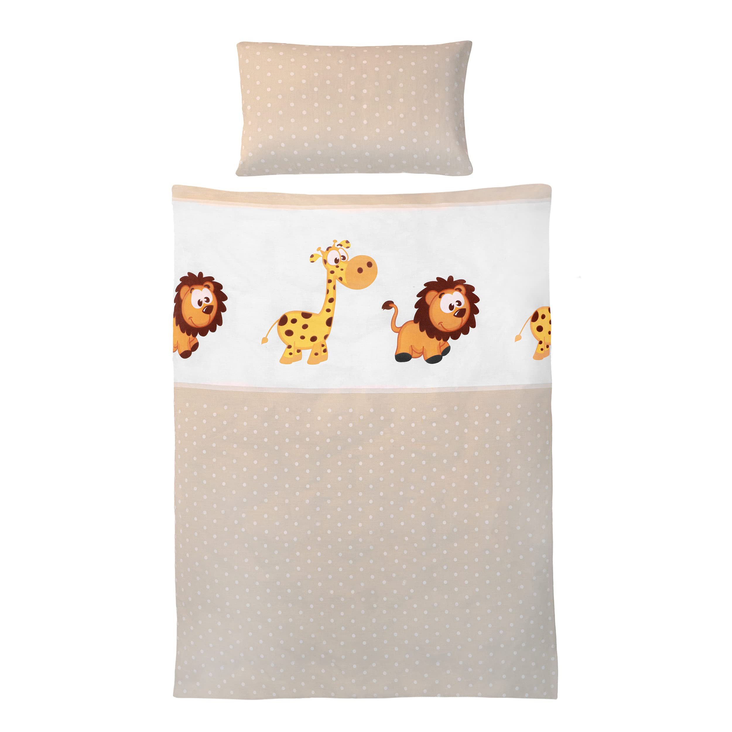 Kinderbettwäsche Set mit Tiermotiv und integriertem Reißverschluss - aus 100% Baumwolle
