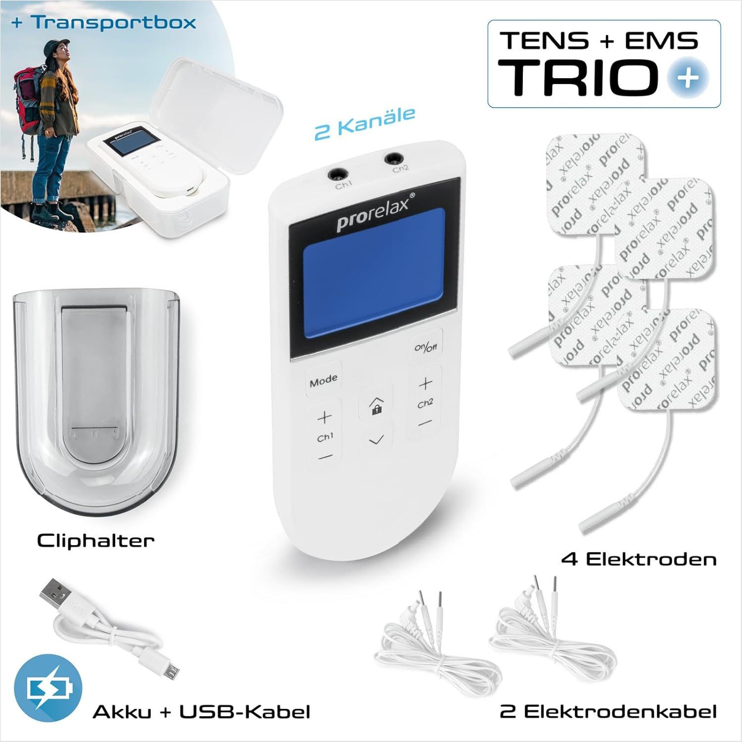 prorelax TENS-EMS-Gerät PRORELAX Elektrostimulationsgerät TENS/EMS Trio+ 10010 Reizstromgerät