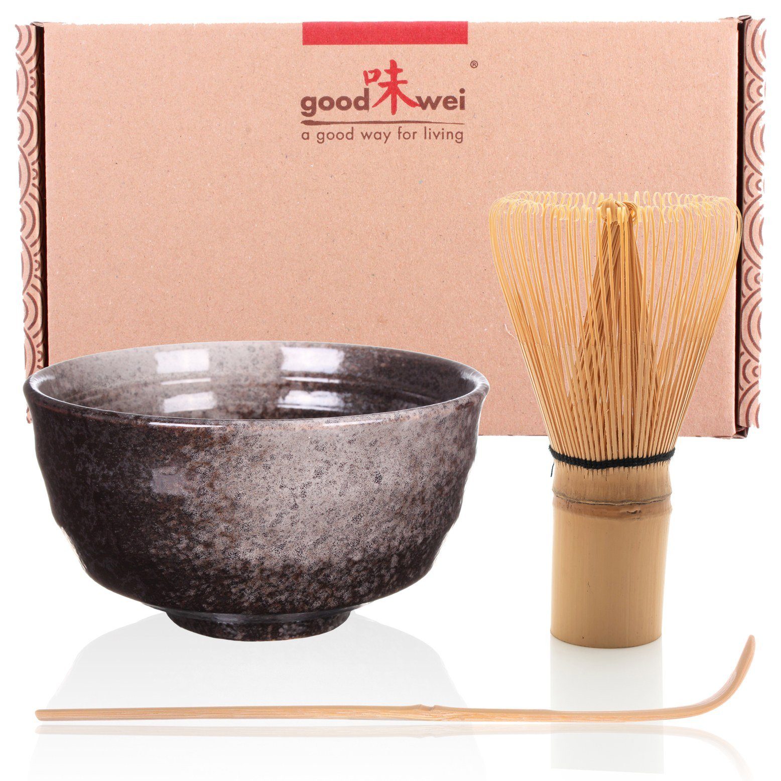 Goodwei Teeservice Matcha Teezeremonie Set "Goma" mit Teeschale und Matchabesen (3-tlg), Keramik